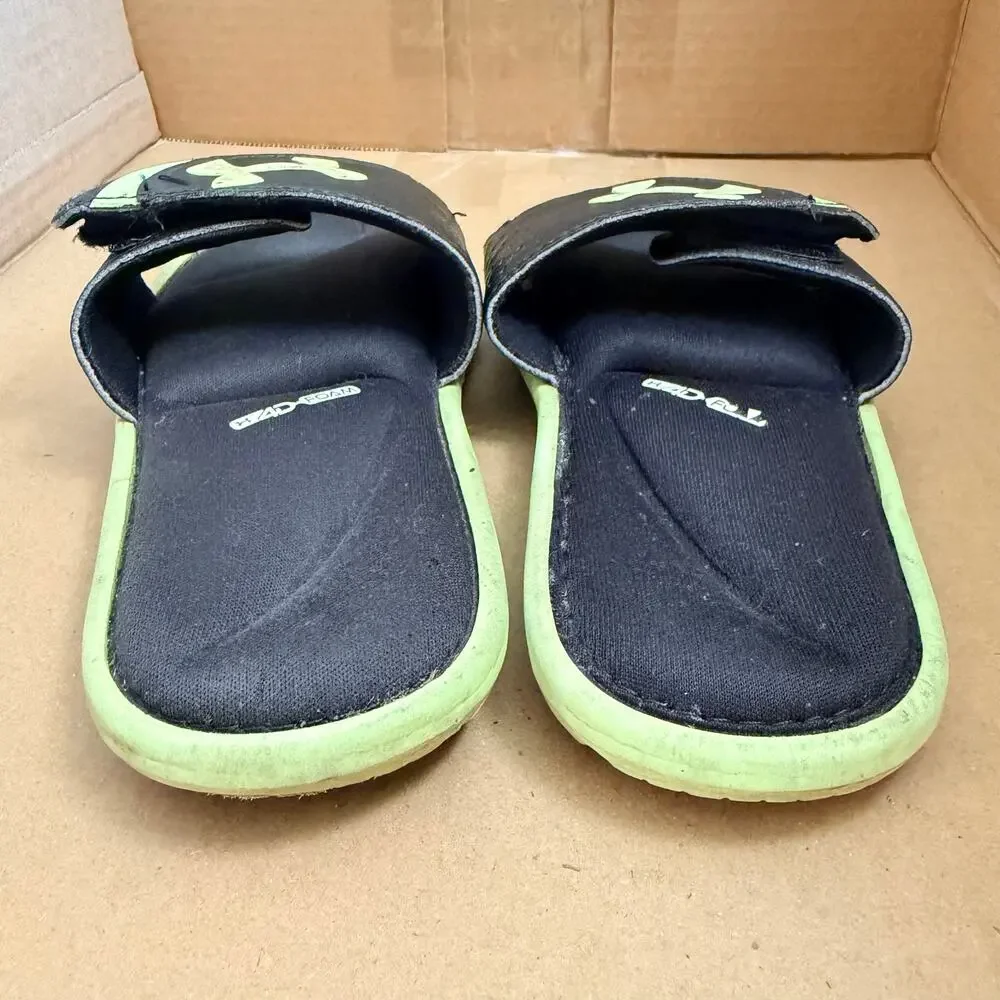 Under Armour Boys Slides Sandals 4D Foam Footbed Neon Green Black Size 1 Youth