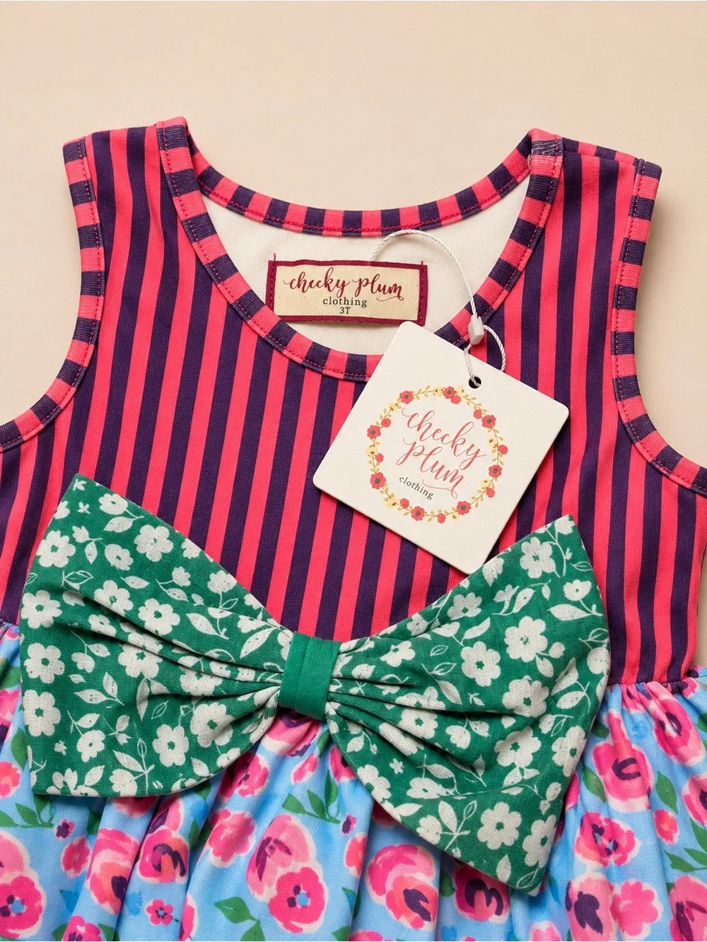 cheeky plum Pink & Blue Floral Bow-Front Dress