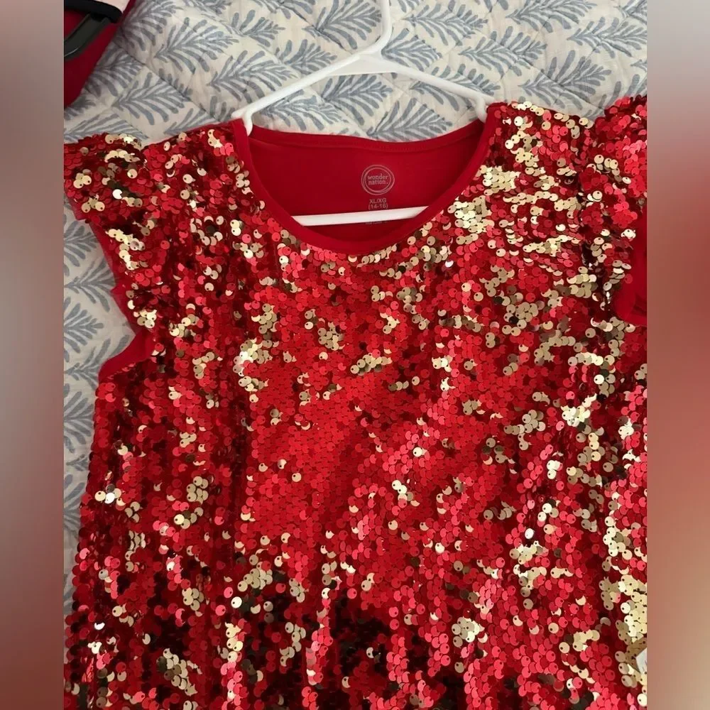 New Wonderkids Red and Gold Sequin Dress size XL or women small