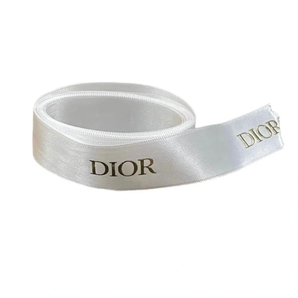 DIOR White Satin Ribbon Gold Logo Lettering 70”