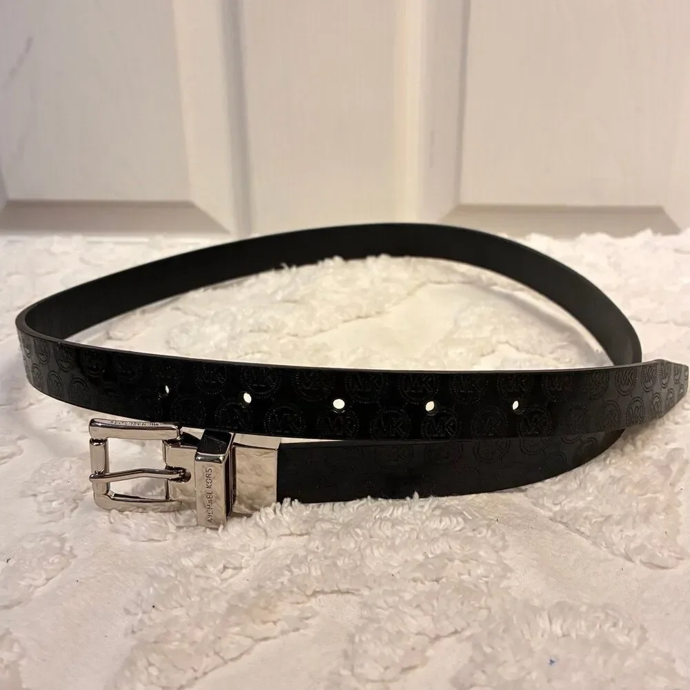 Michael Kors Black Monogram Logo Leather Belt Size S/M