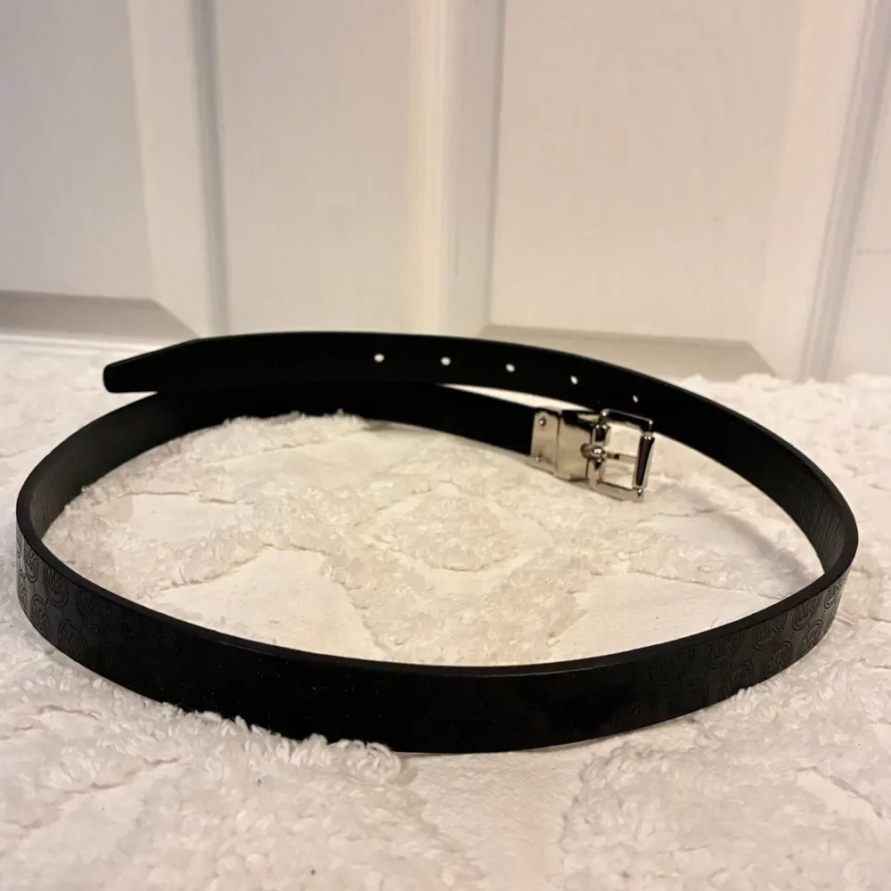 Michael Kors Black Monogram Logo Leather Belt Size S/M