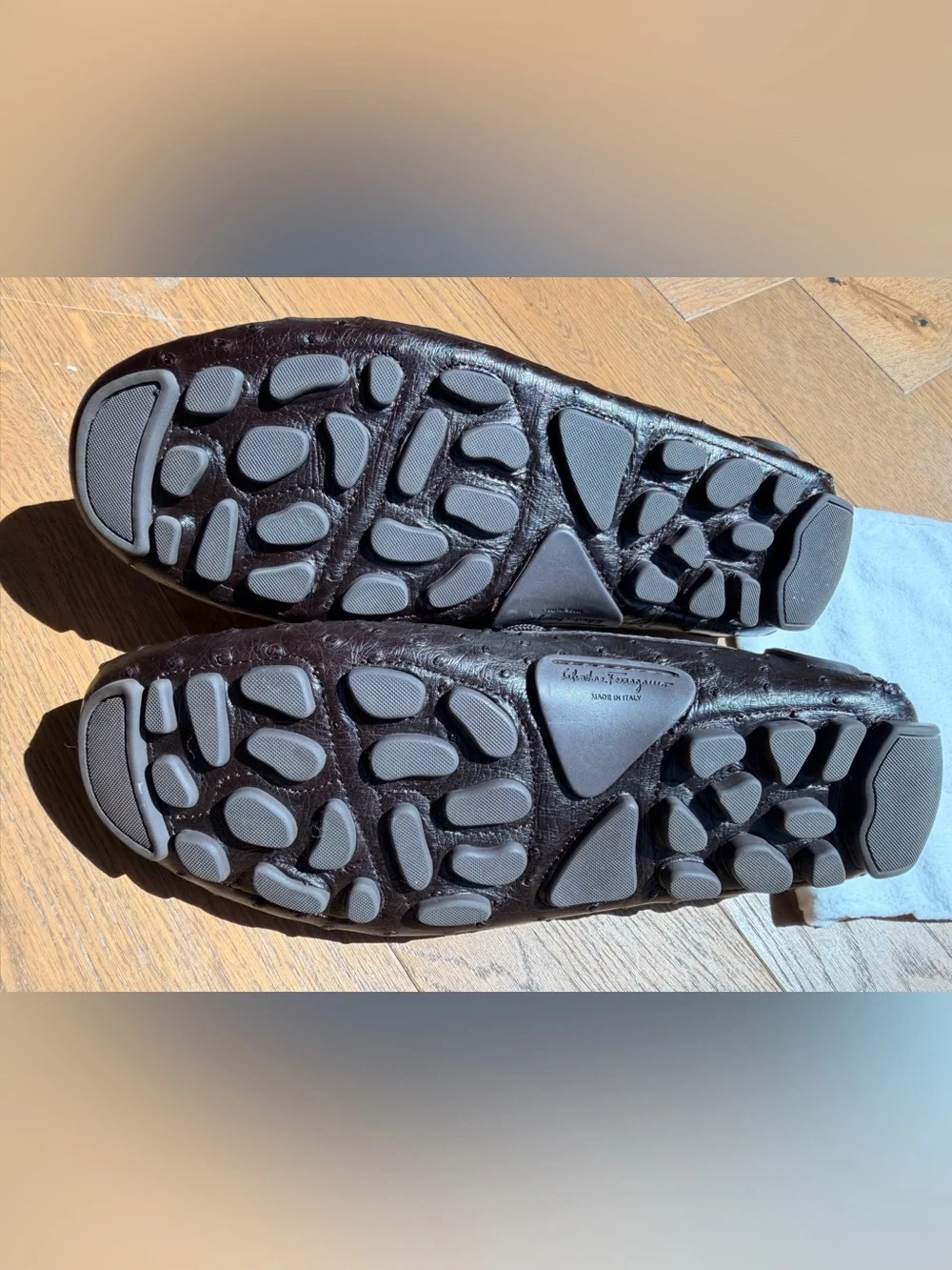 Salvatore Ferragamo Brown Ostrich Leather Moccasin Loafers with Lace Tie