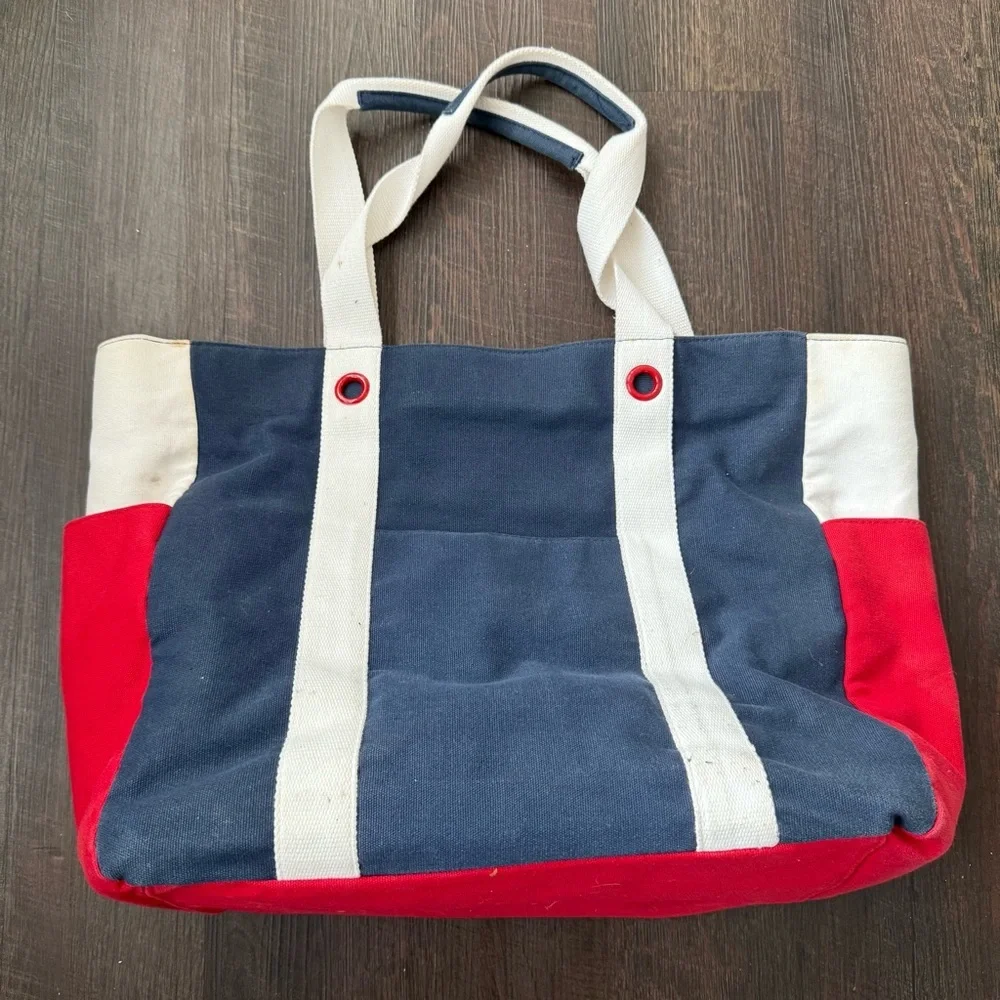 Large Red White and Blue Star Canvas Beach Weekend Tote Bag  Large