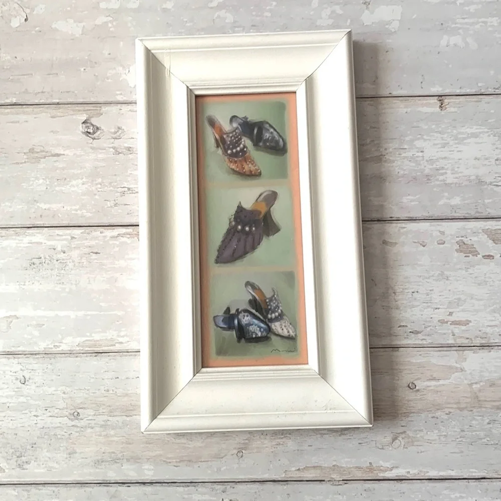 Home Decor Vintage Shoes Heels Art Print in White Frame Wall Art 8x13.5in