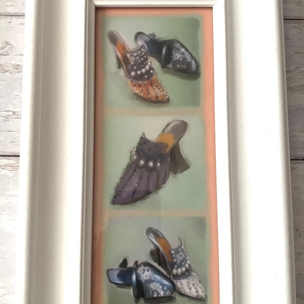 Home Decor Vintage Shoes Heels Art Print in White Frame Wall Art 8x13.5in