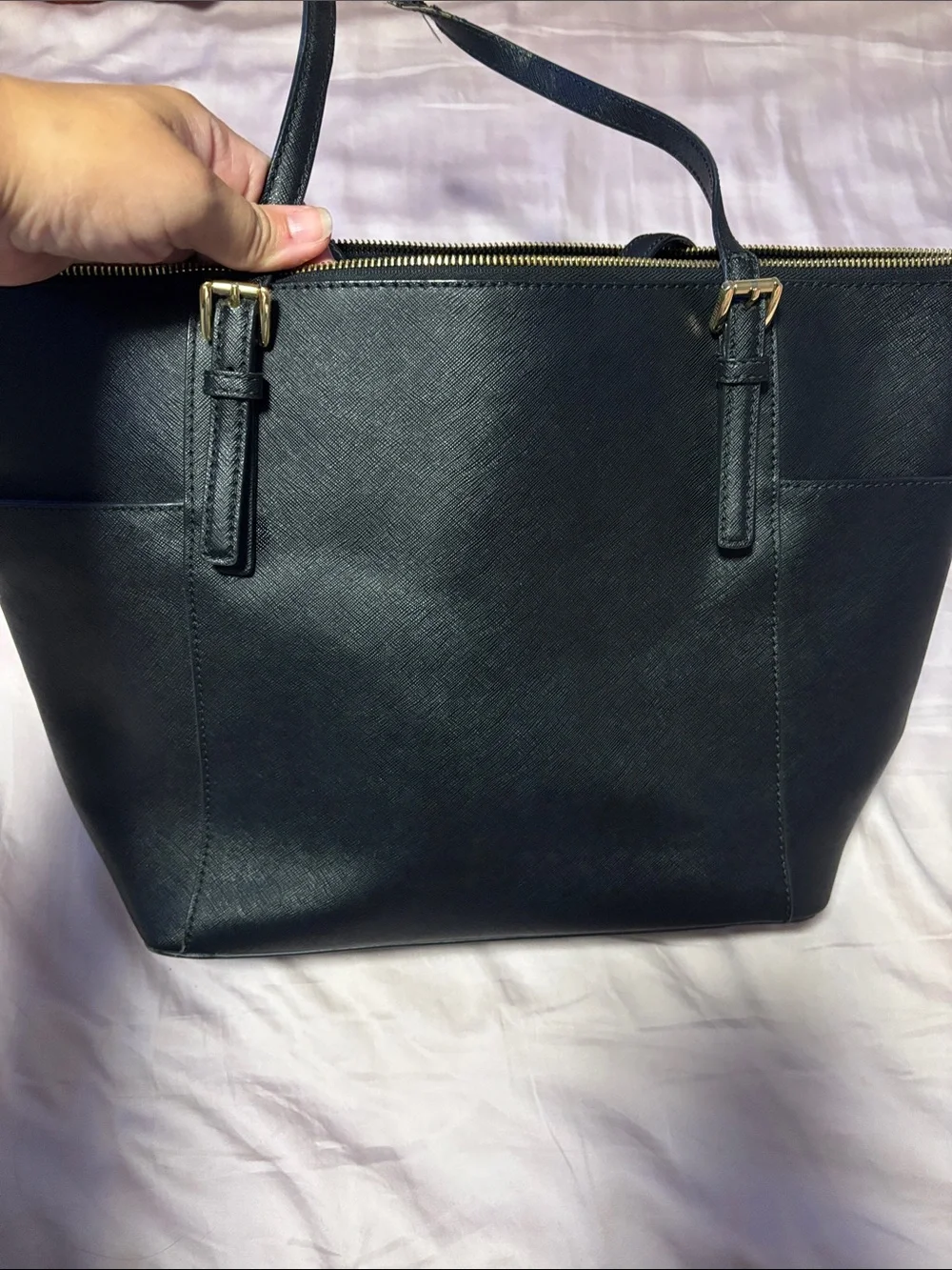 Michael Kors Black Leather Saffiano Tote with Gold Hardware