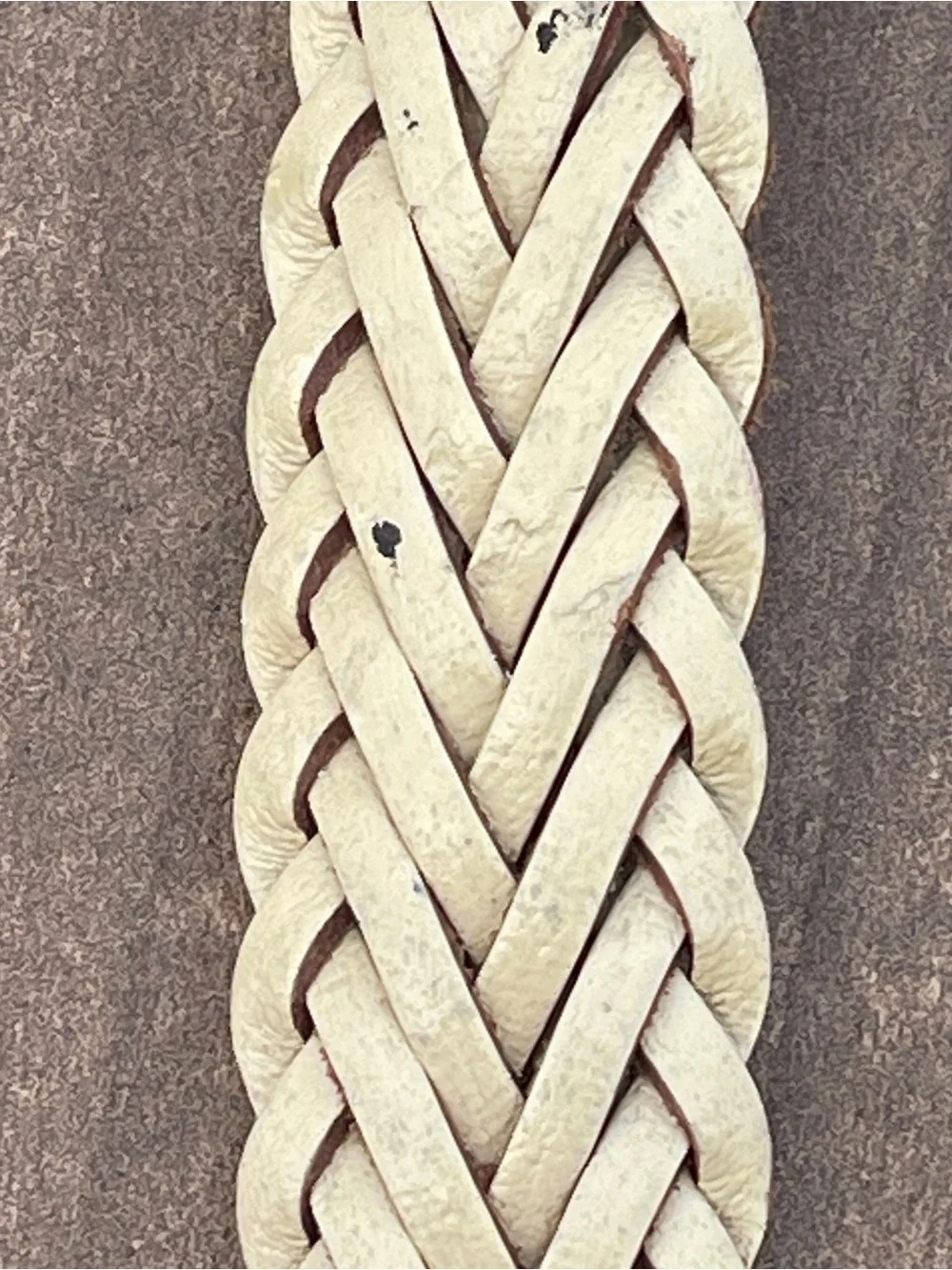 Women's Large Cream Genuine Leather Braided Belt W/ Brass Buckle ML