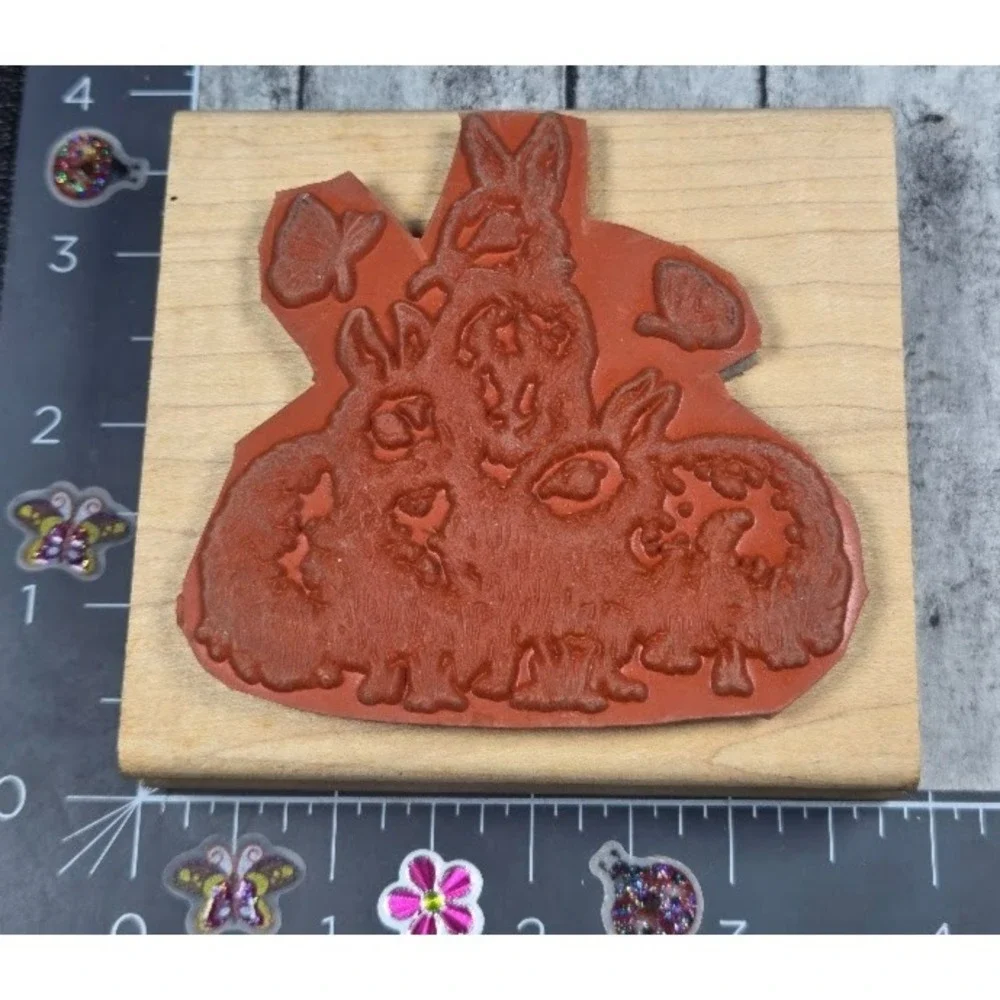 Stampin' Up! Bunnies Butterflies Trio 2000 Grassy Field Rubber Stamp Wood #D12