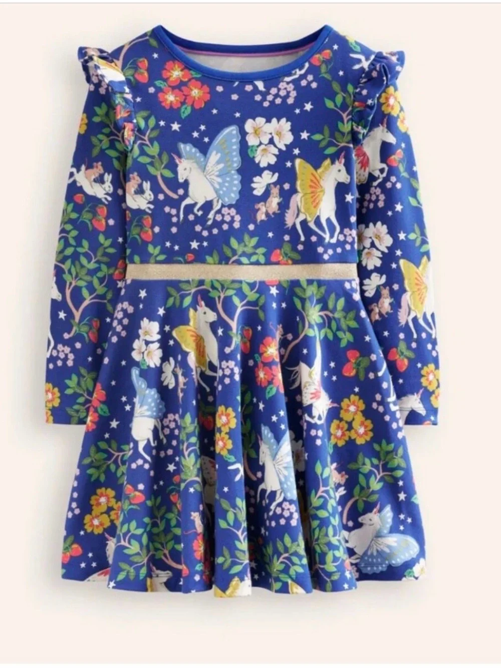 Mini Boden Navy Floral & Unicorn Dress