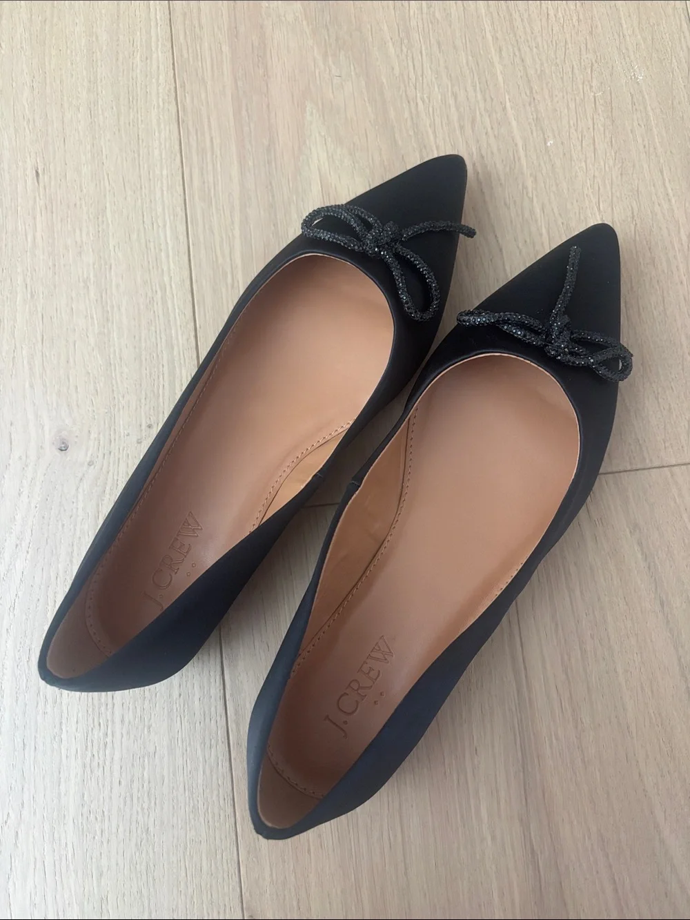 Black Pointed Bow Flats - Women