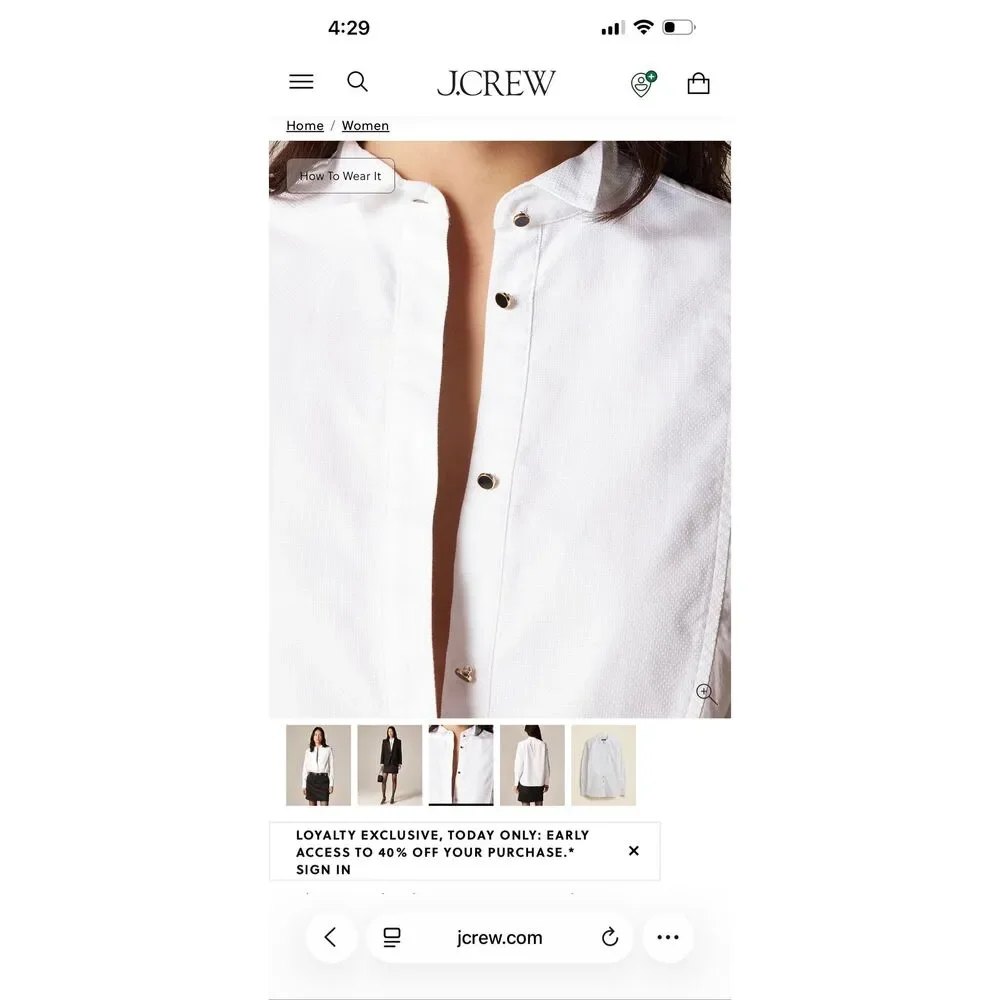 J. Crew Jules tuxedo shirt in cotton poplin White NWT size 0