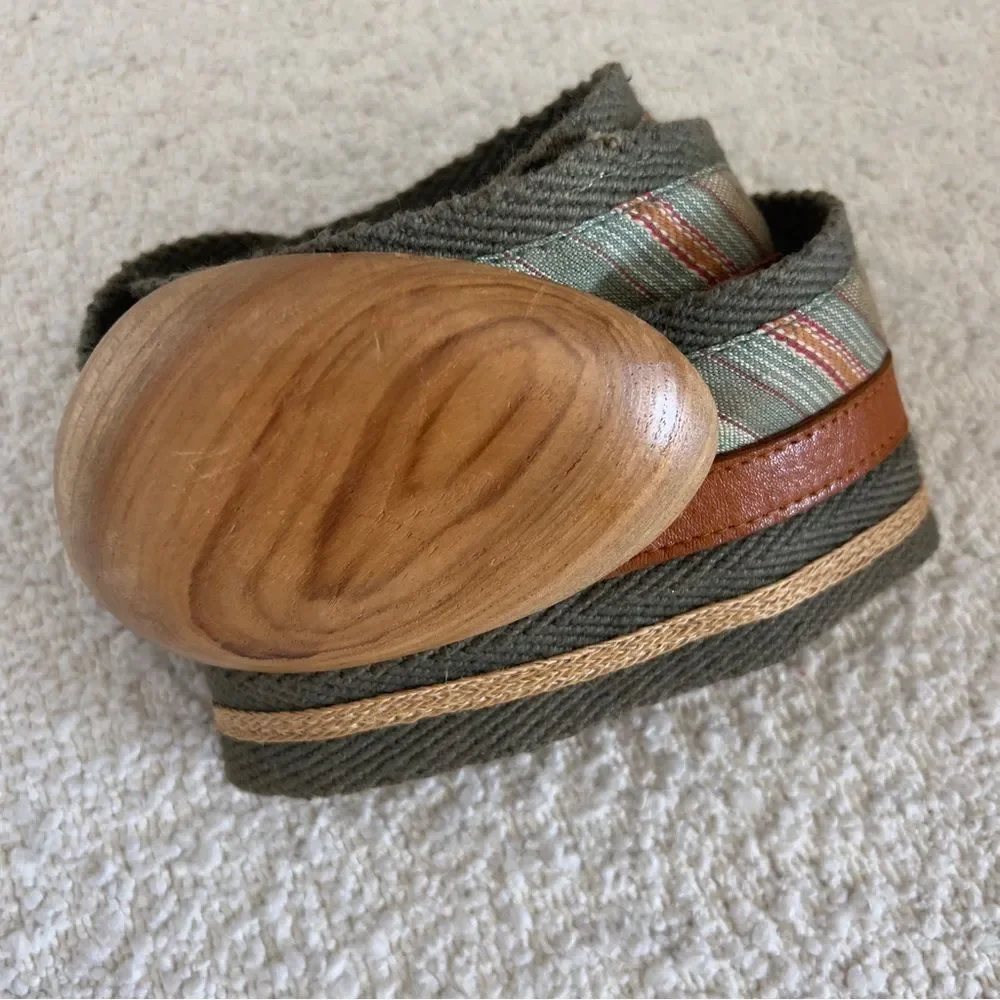 Olive Green Cotton Belt With Wooden Buckle