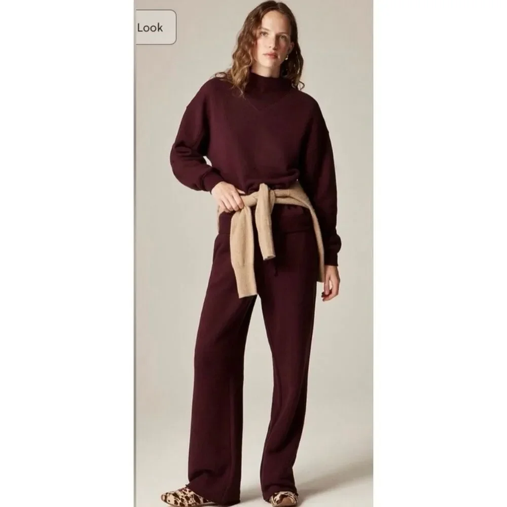 J. Crew Heritage terry wide-leg sweat-pant Maroon NWT size S