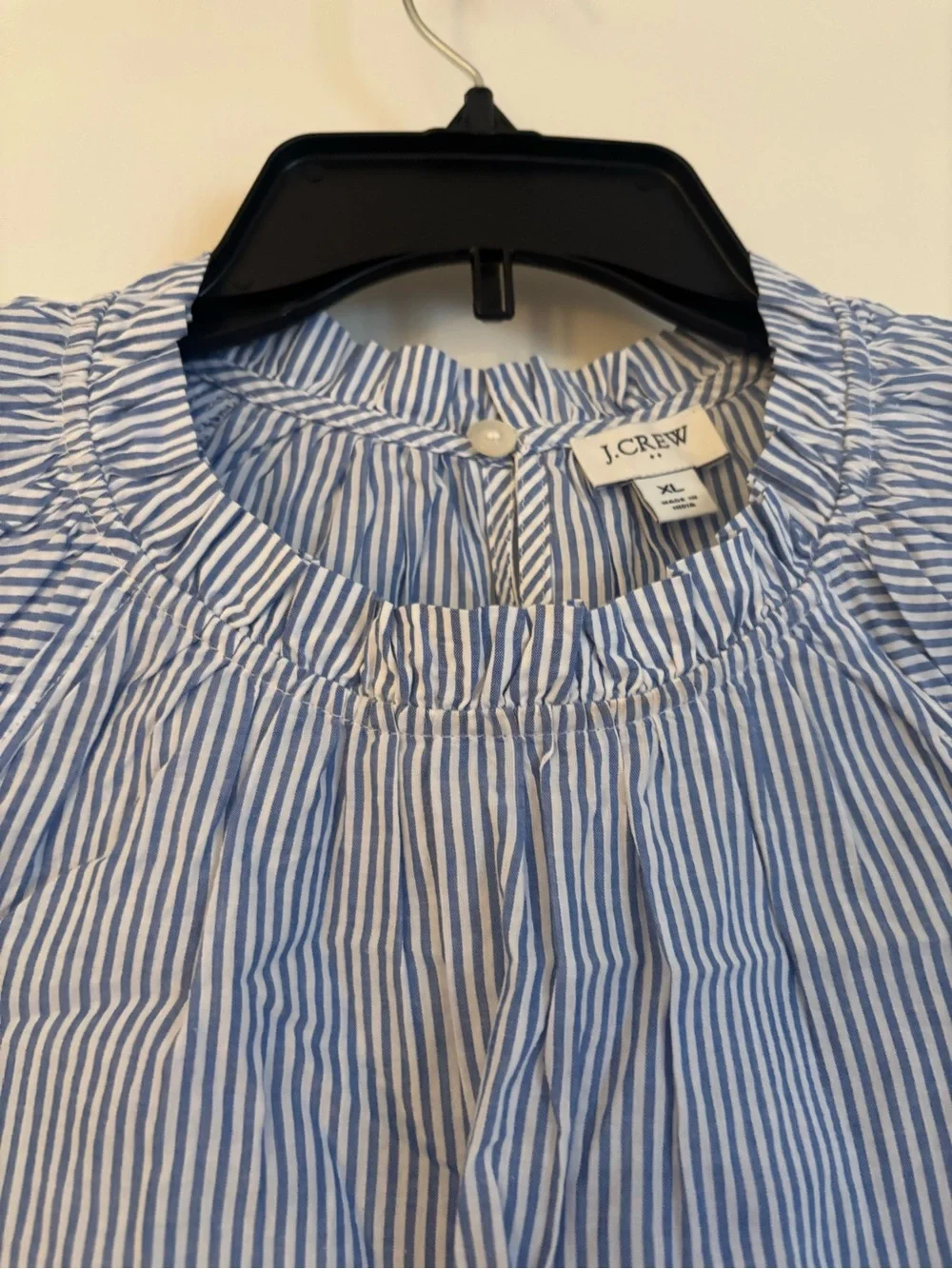 J. Crew Light Blue and White Striped Ruffle Sleeve Blouse