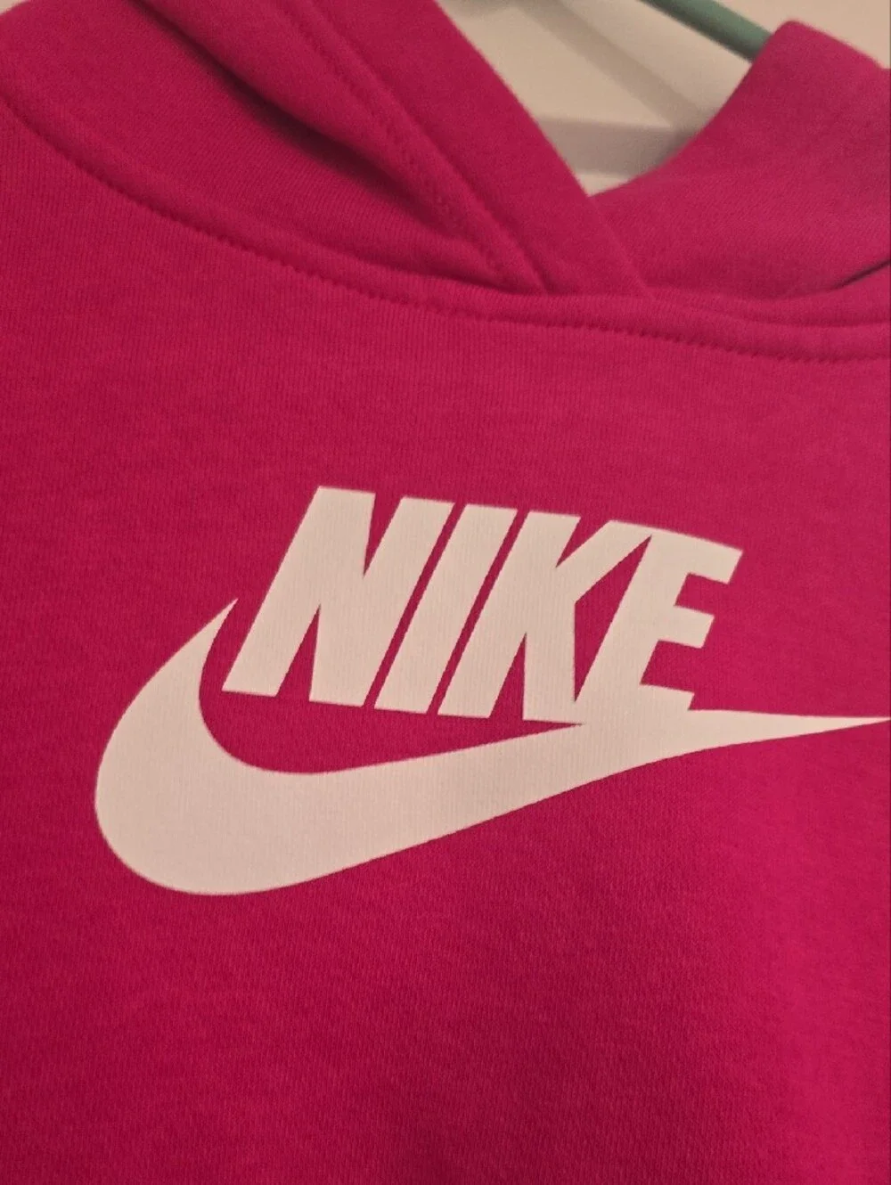 Nike Hot Pink Cropped Hoodie with White Logo Kids