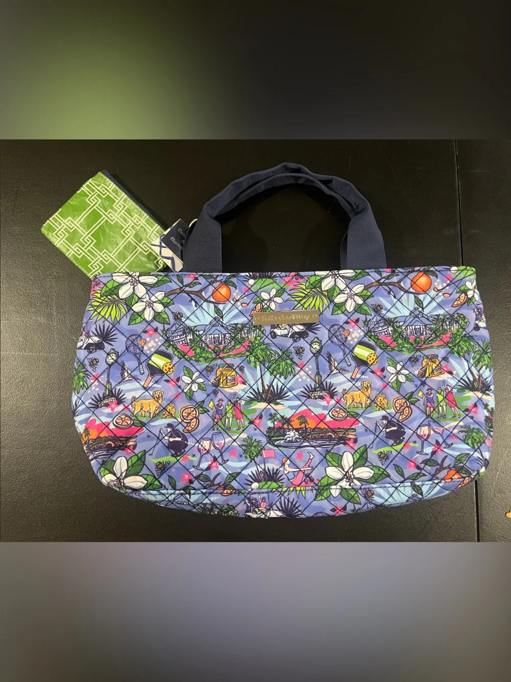 Katherine Way Quilted Tropical Print Insulated Tote with coin pouch Blue & Green