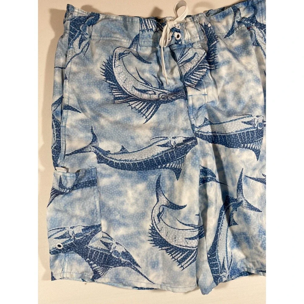 Bass Pro Shop Swim Trunks Mens Medium Marlin Coastal Fishing Beach Shorts