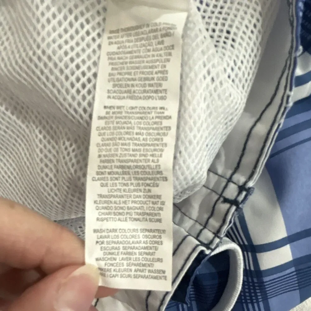 Primark Men's Plaid Swim Trunks 2XL Blue/White Drawstring Elastic Pockets 0206
