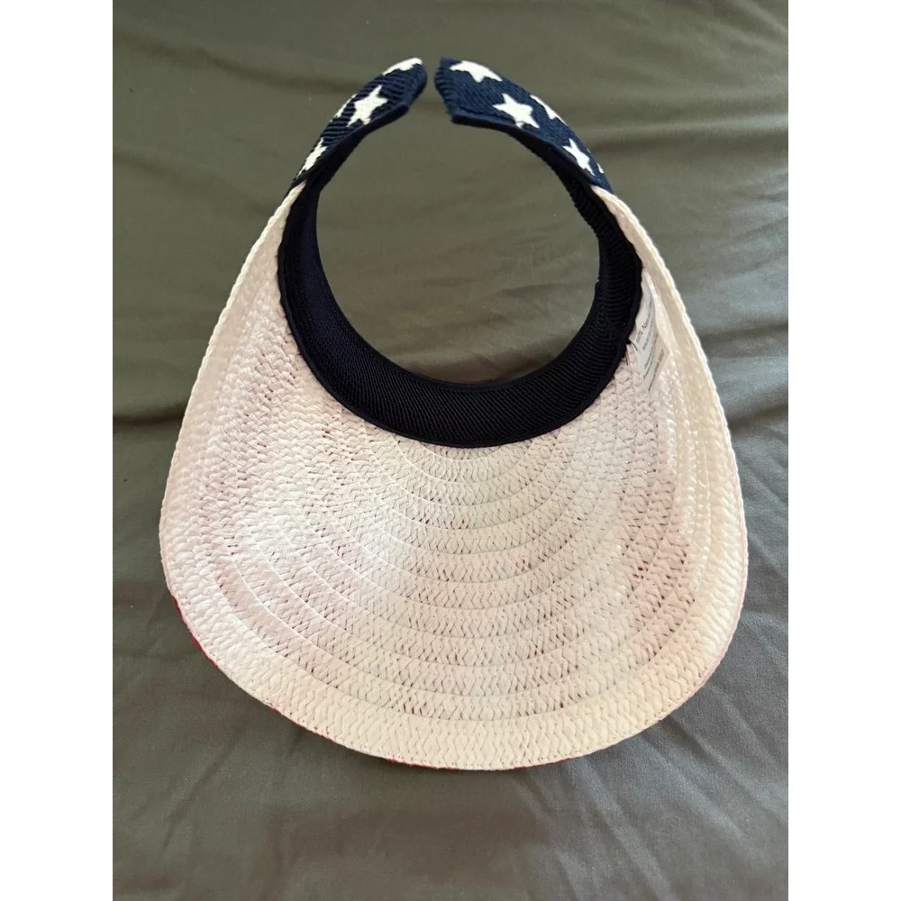 Patriotic American Flag Straw Sun Visor Hat Stars Stripes Red White Blue New
