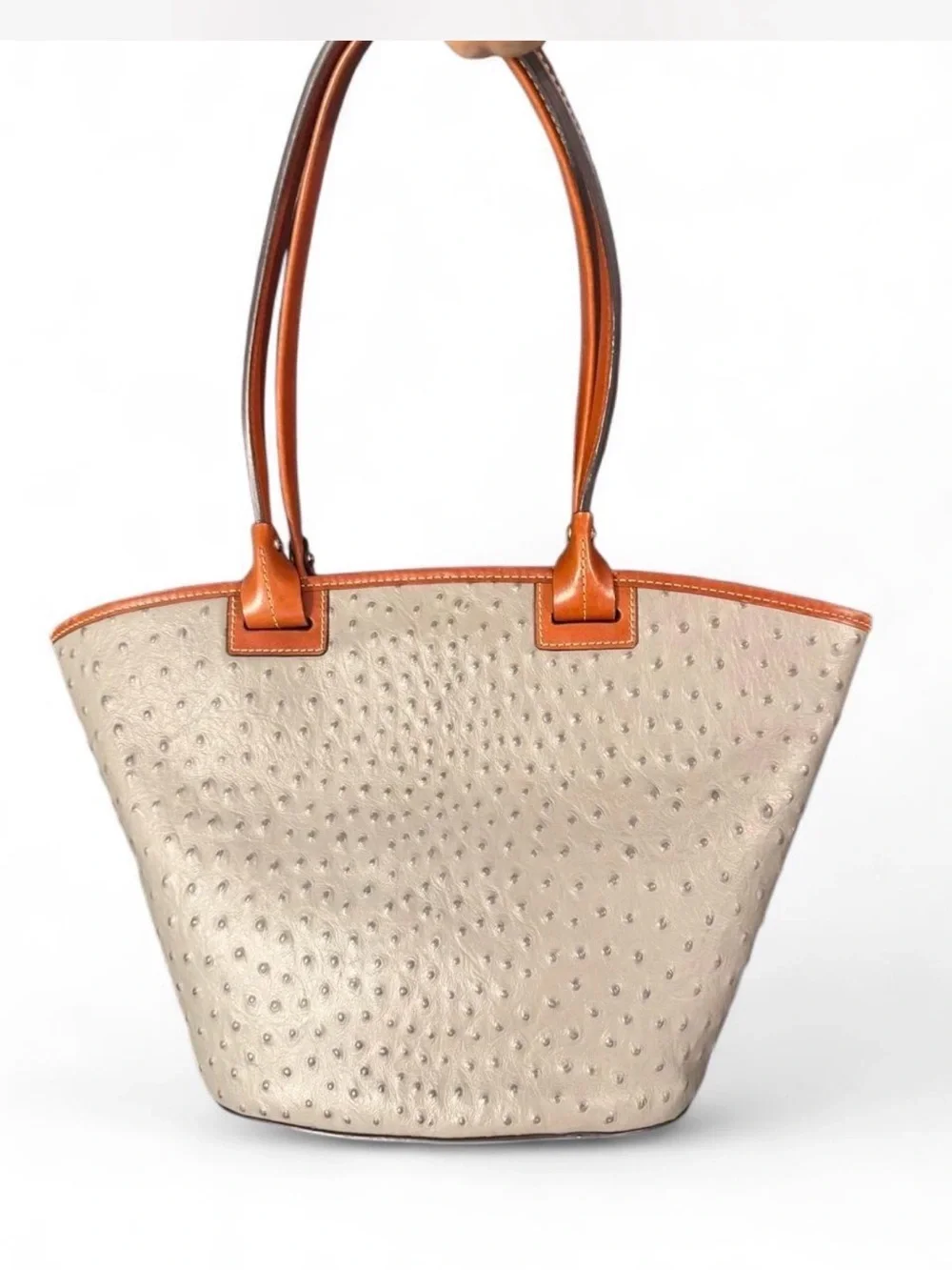 Dooney & Bourke Ostrich-Embossed Tote with Tan Trim