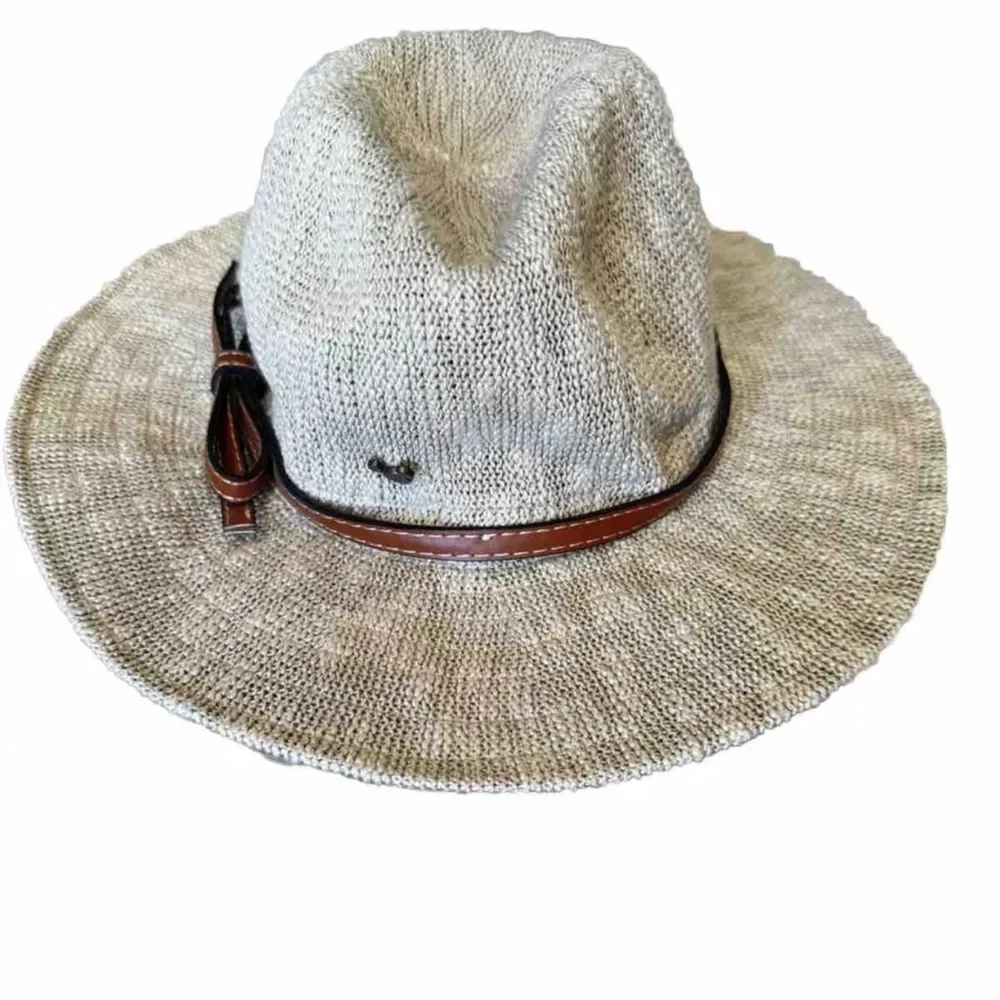 Disney Parks Hat Woven Adult Leather Like Bow Tan Safari Style Disneyland Mickey
