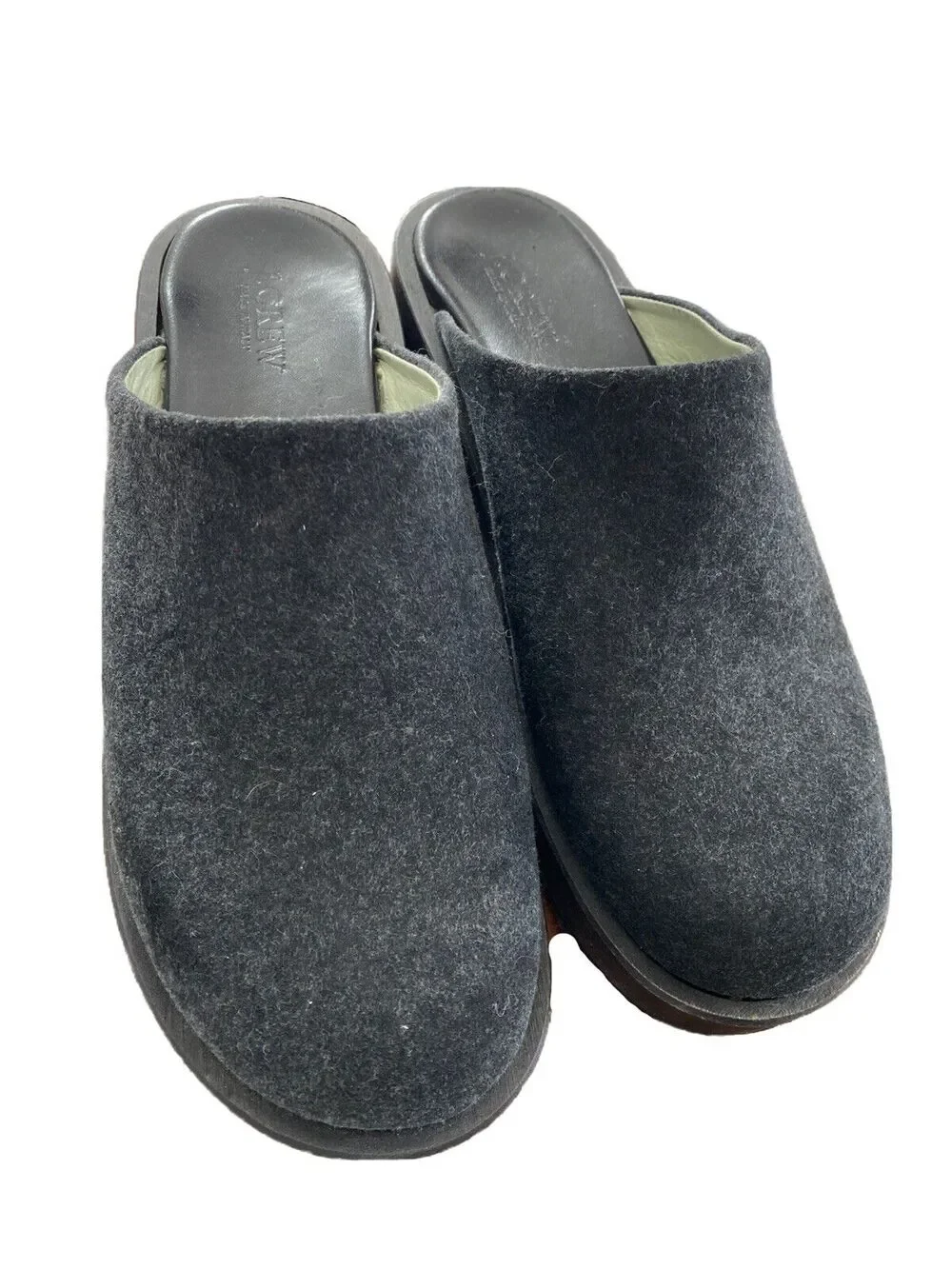 J. Crew Wool Wooden Clogs Italy 37173 Leather Lining 10M Women's