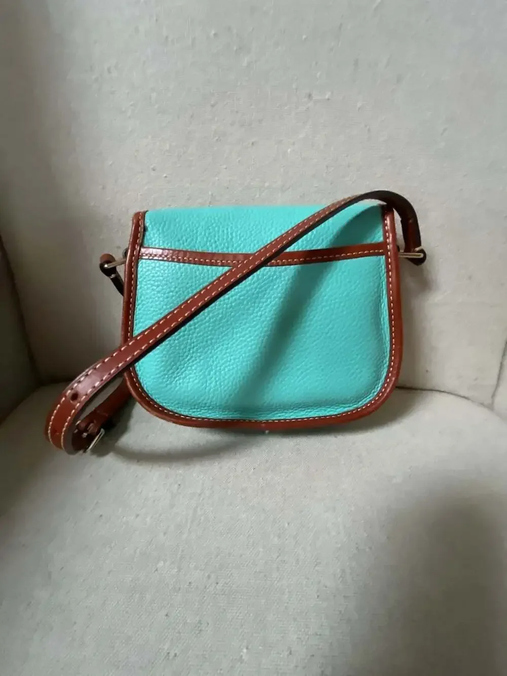 Dooney & Bourke Pebble Grain Leather Saddle Crossbody Bag in Mint Green