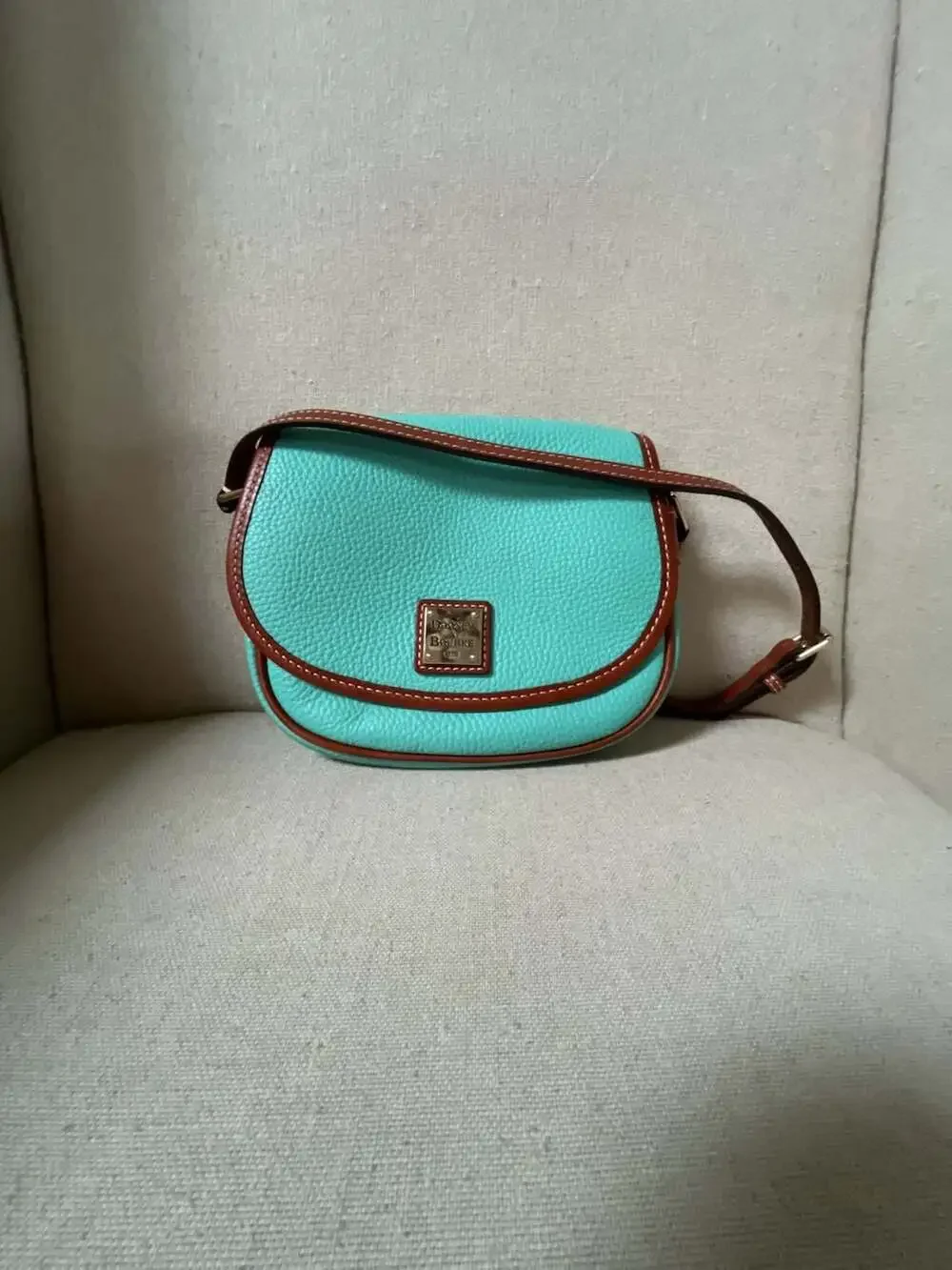 Dooney & Bourke Pebble Grain Leather Saddle Crossbody Bag in Mint Green