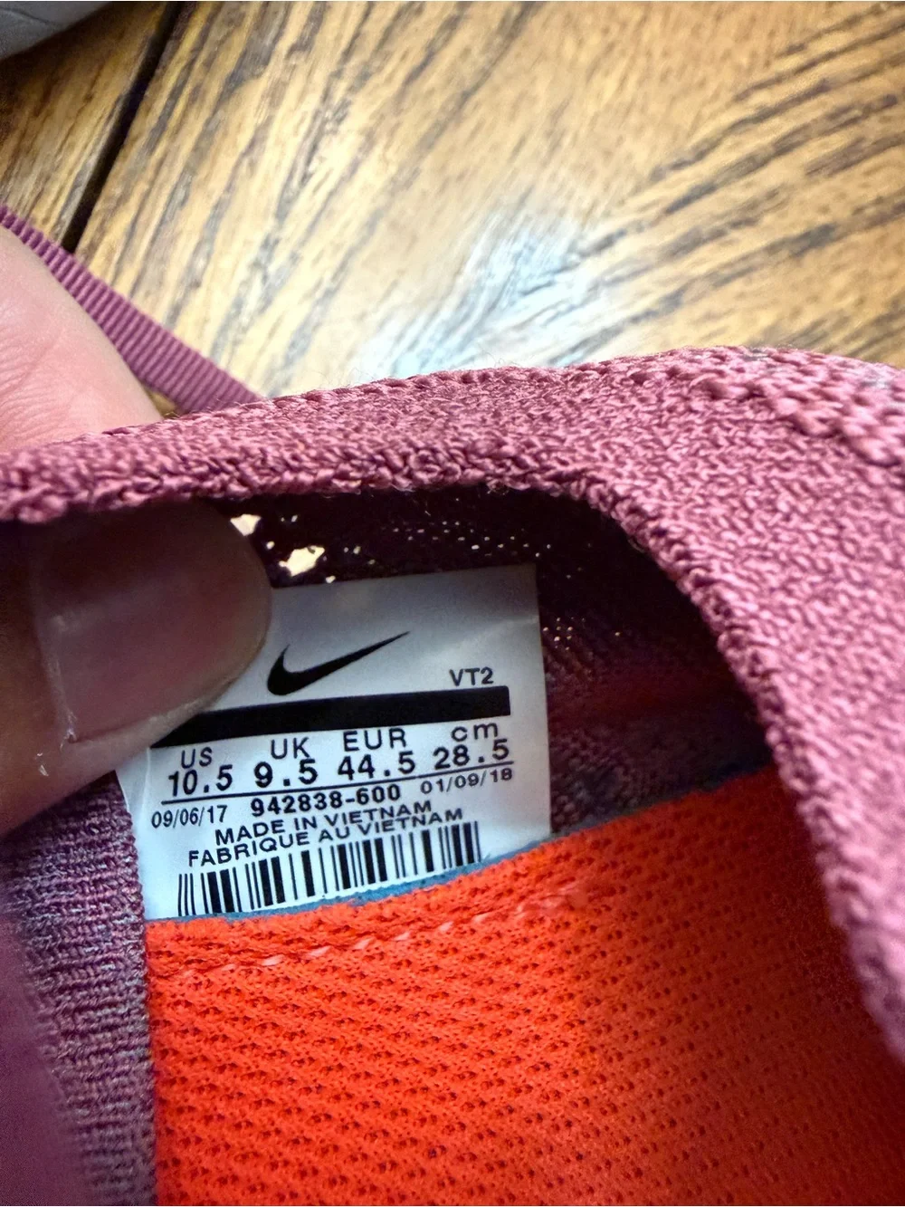 Nike Burgundy Knit Slip-On Sneakers with Bright Orange Insole