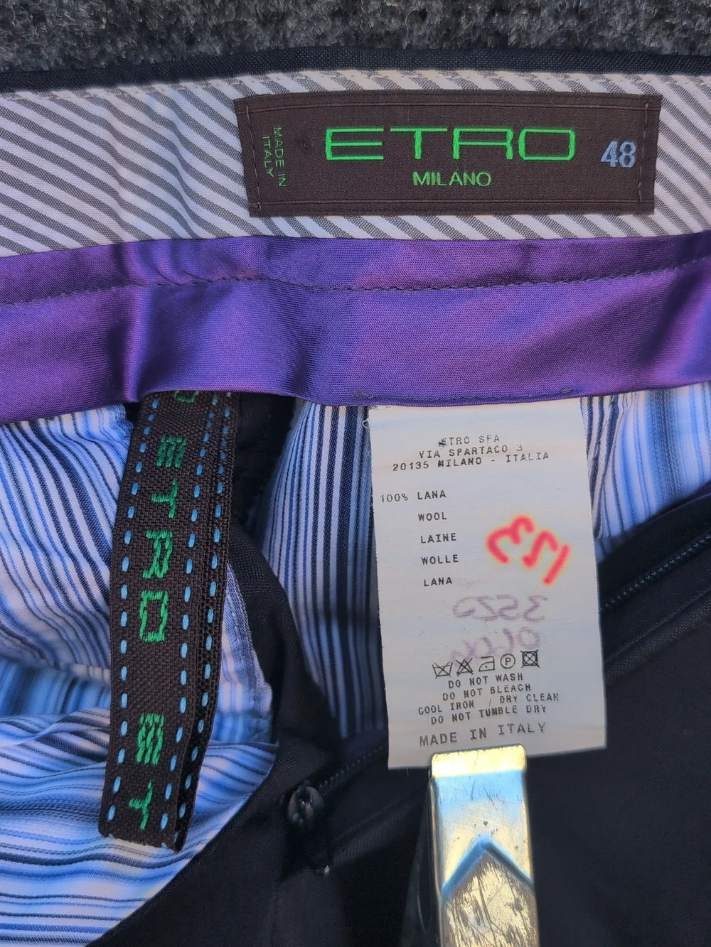 Vtg Etro Milano Dress Pants Mens 48 Blue Pleated Wool Twill Trousers Italy 34x28