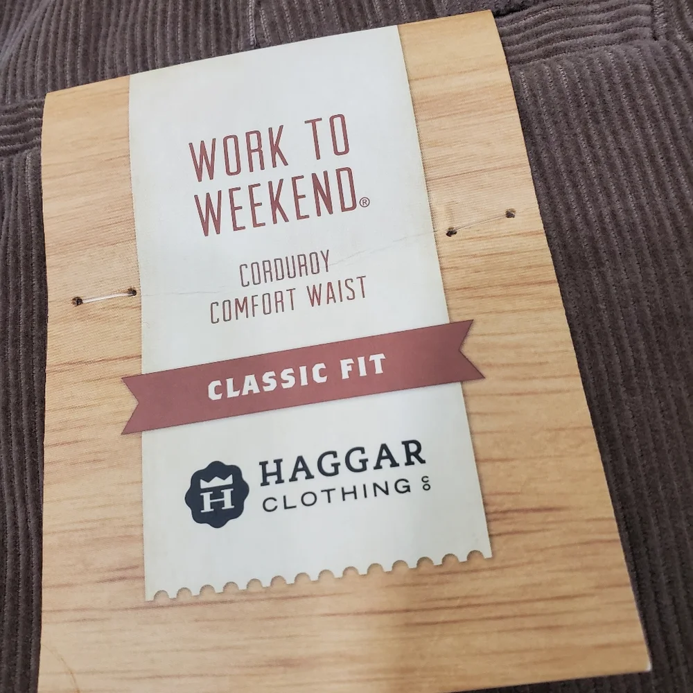 Haggar Work to Weekend Classic Fit Brown Corduroy Pants, Size 38 X 30. N…
