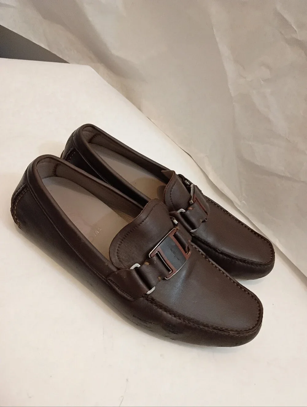 FERRAGAMO MENS Driving Loafers Big Buckle Size 8.5