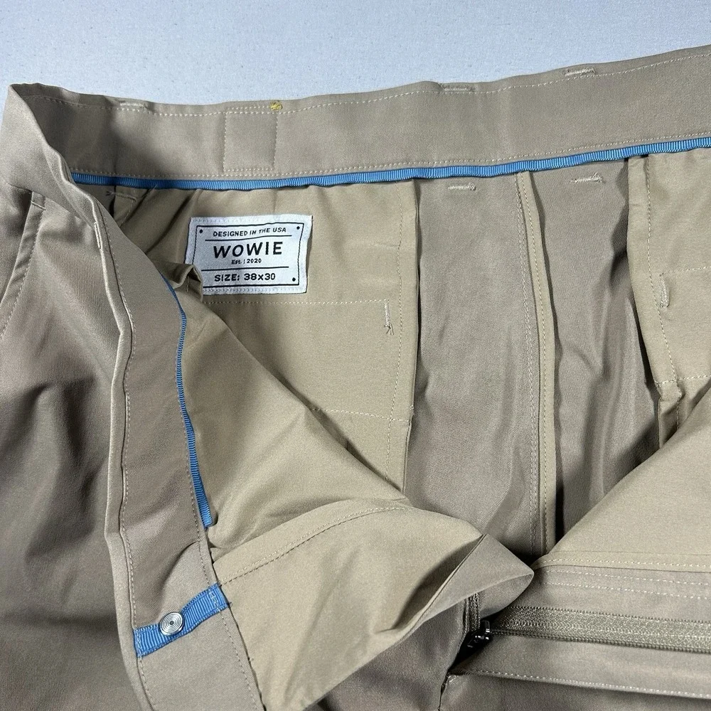 Wowie Pants Mens 36x32 Khaki Stretch Chino Travel Tech Golf Performance Pants