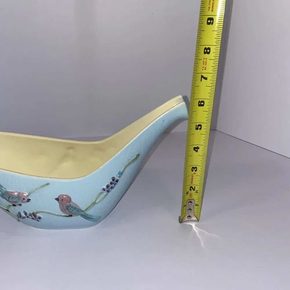 Vintage Hull Pottery S9 Long Vase '57 Hand-Painted Birds & Flowers –Blue Ceramic