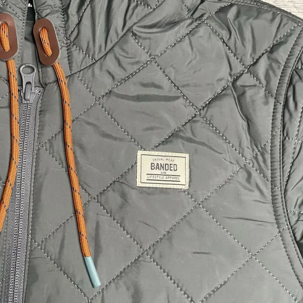 Banded Mountainside Full Zip Quilted Jacket Medium Charcoal Grey Hooded Coat