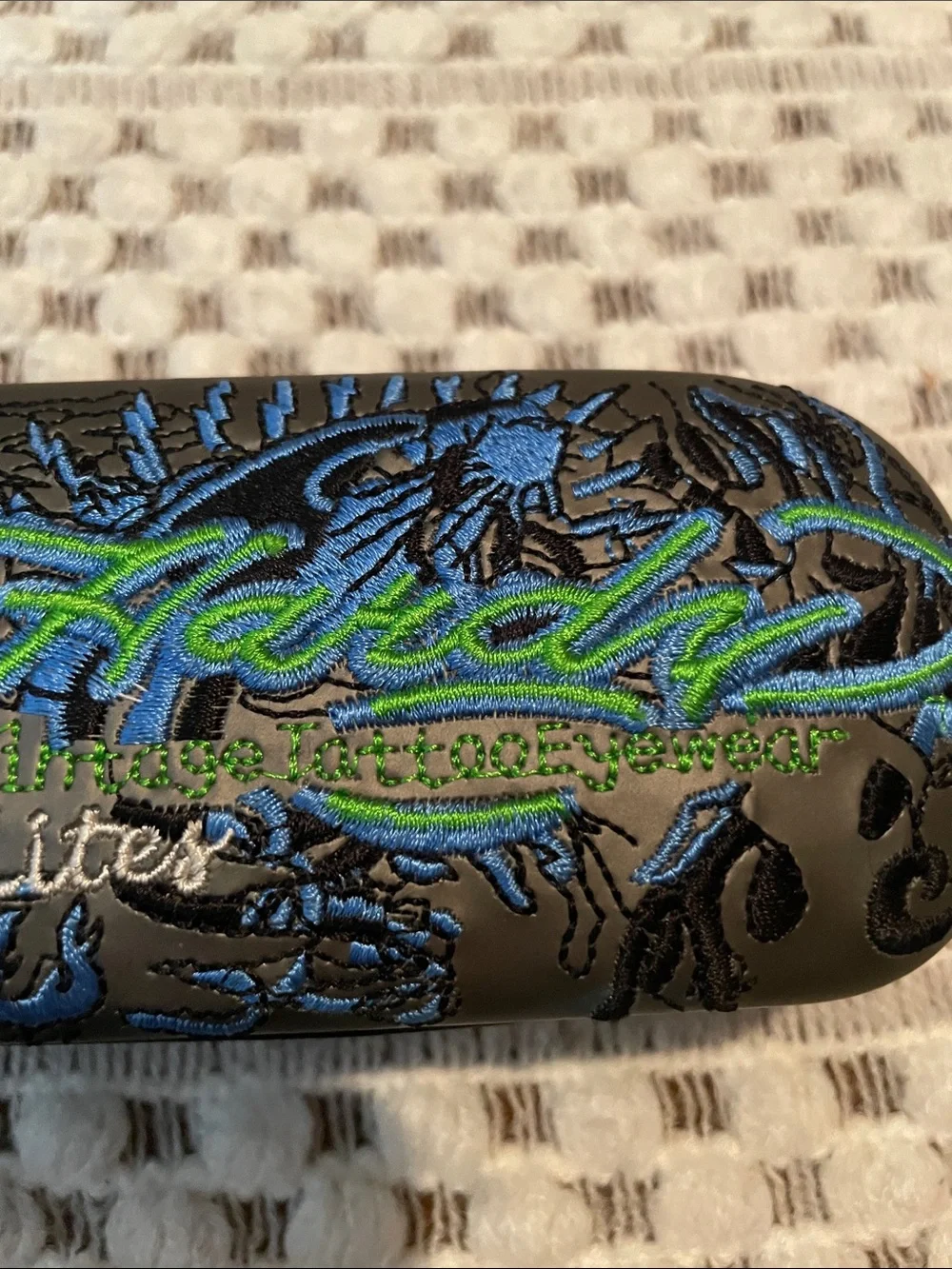 Ed Hardy by Christian Audigier Eyeglasses Sunglasses Hard Case Blue Embroidered