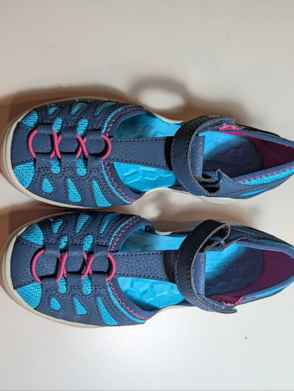 Merrell Hydro Lily Kid Size 1 Navy/Teal Sport Sandal with Pink Accents