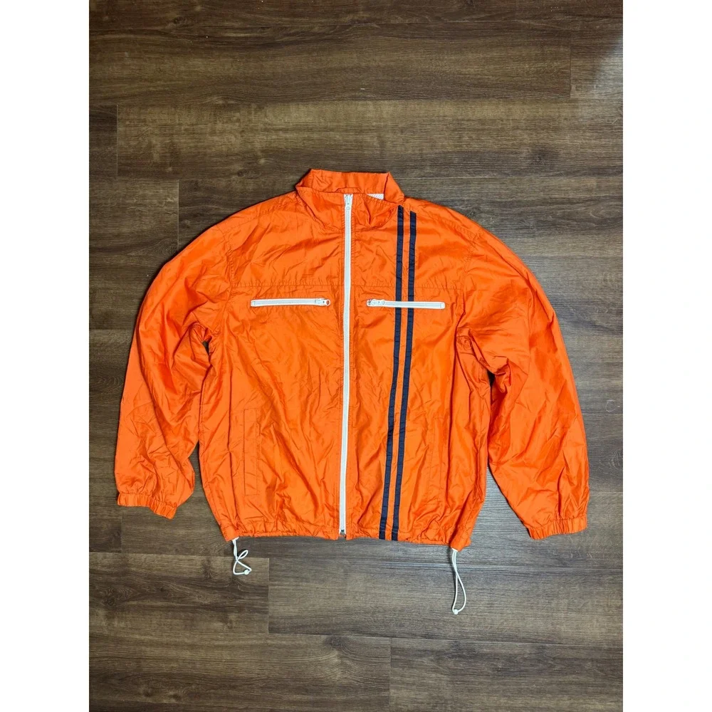 Vintage Old Navy Mens Orange Swishy Windbreaker Jacket Navy Stripe Size M
