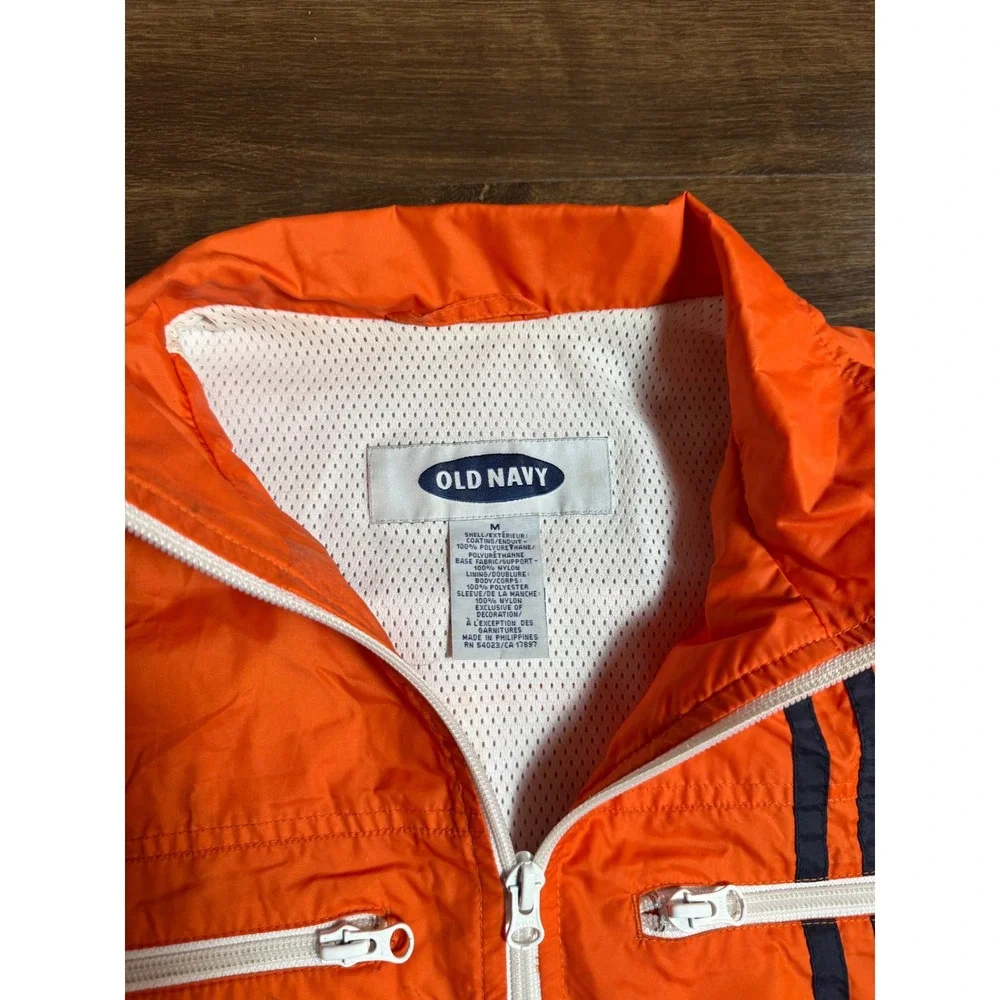 Vintage Old Navy Mens Orange Swishy Windbreaker Jacket Navy Stripe Size M