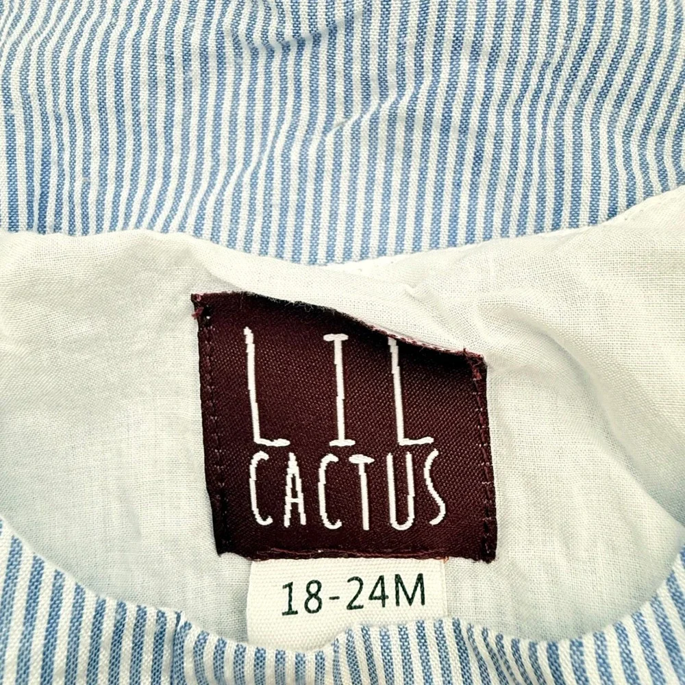 Lil Cactus Baby Smocked American Flag Seersucker Romper Blue White 18-24M