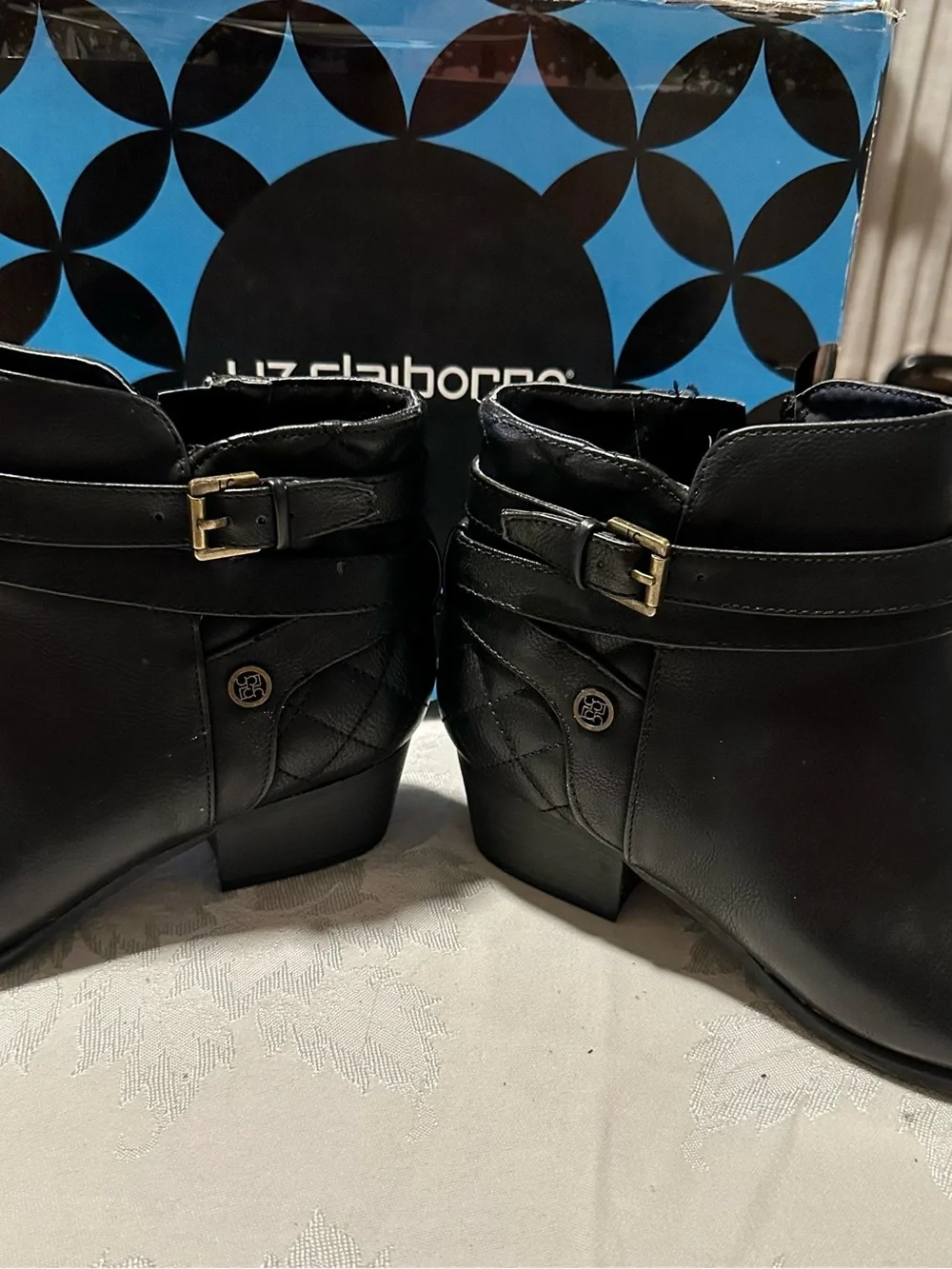 Liz Claiborne Black Quilted Buckle Ankle Boots