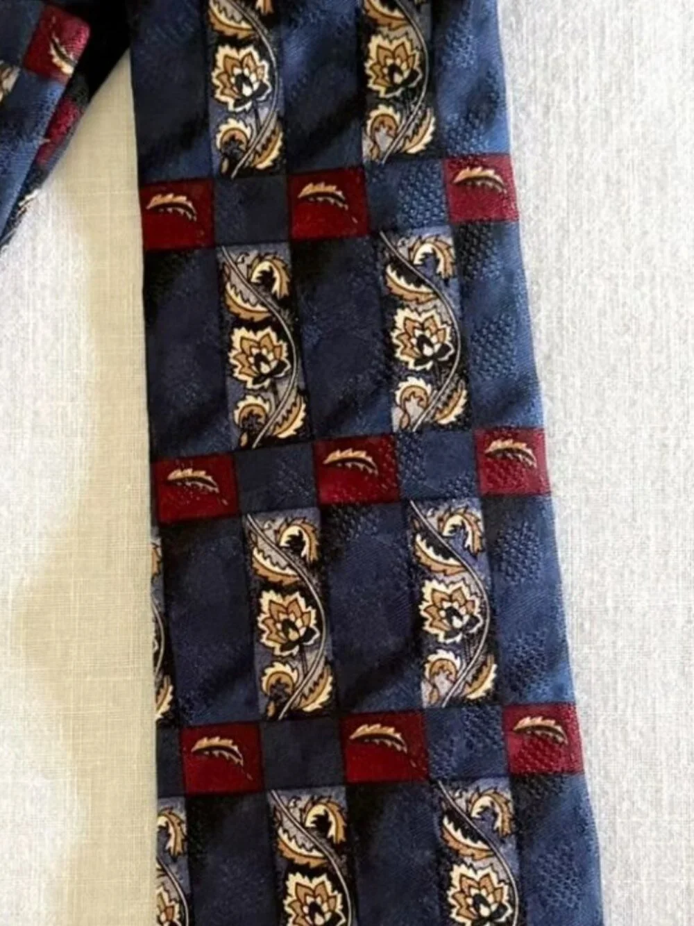 Vintage New Haven Silk Tie Navy Paisley Floral Striped Burgundy Made USA