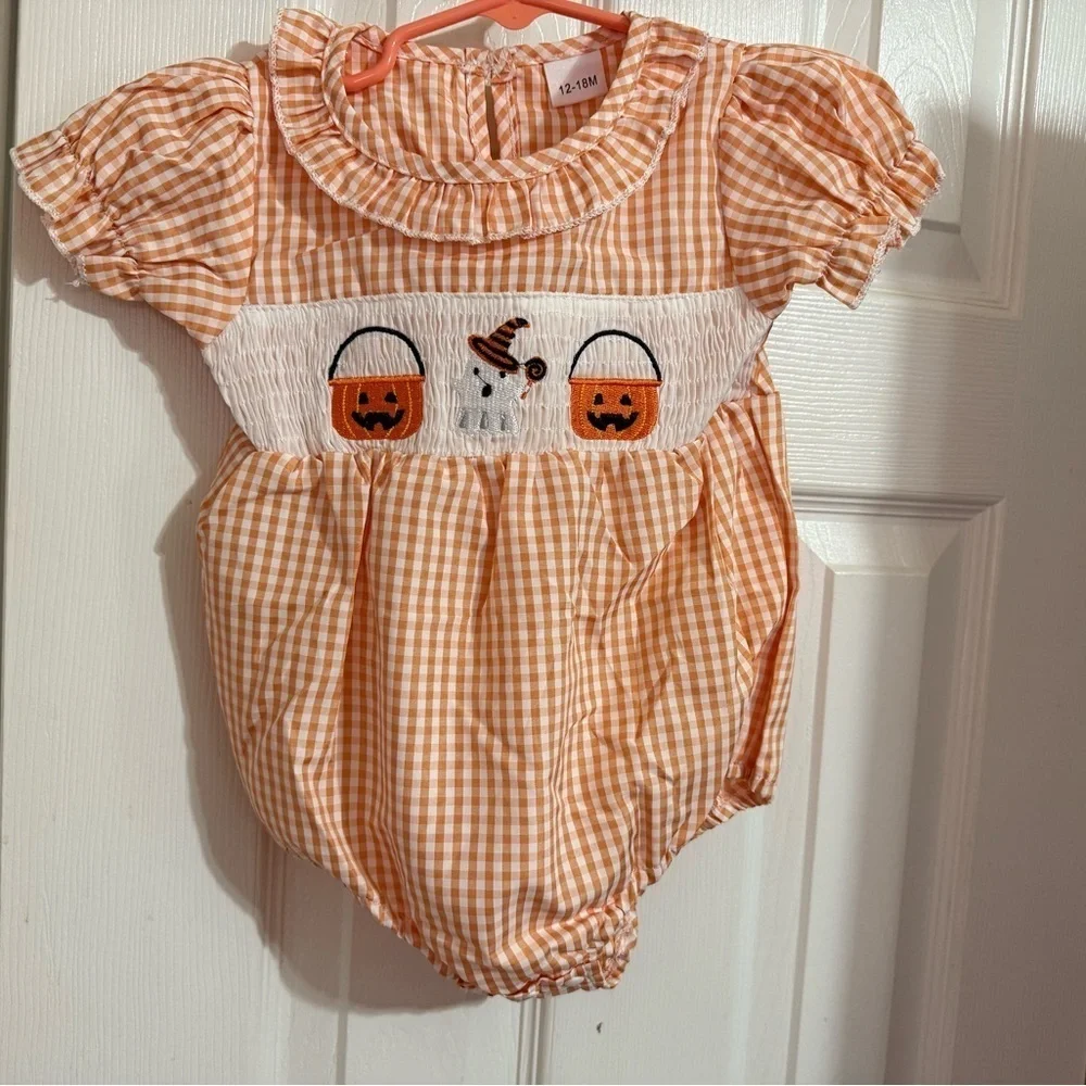 New Smocked Gingham Halloween Romper