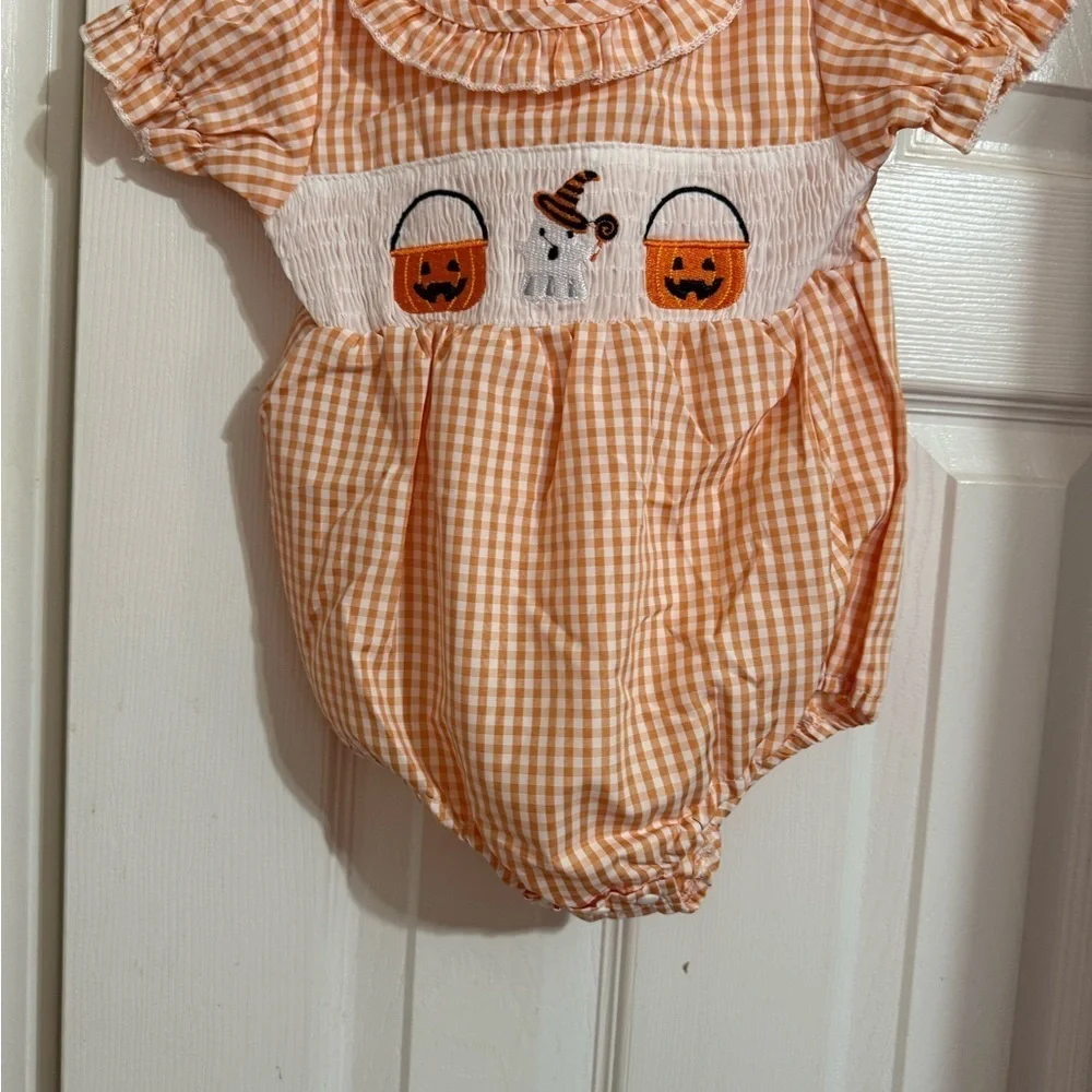 New Smocked Gingham Halloween Romper