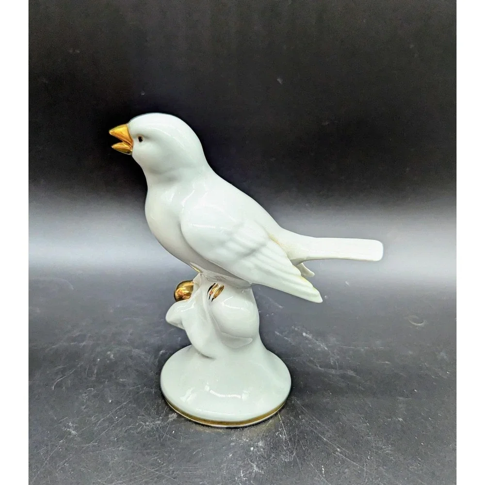 Vintage Erphila White Porcelain Bird Finch Gold Decorations Germany