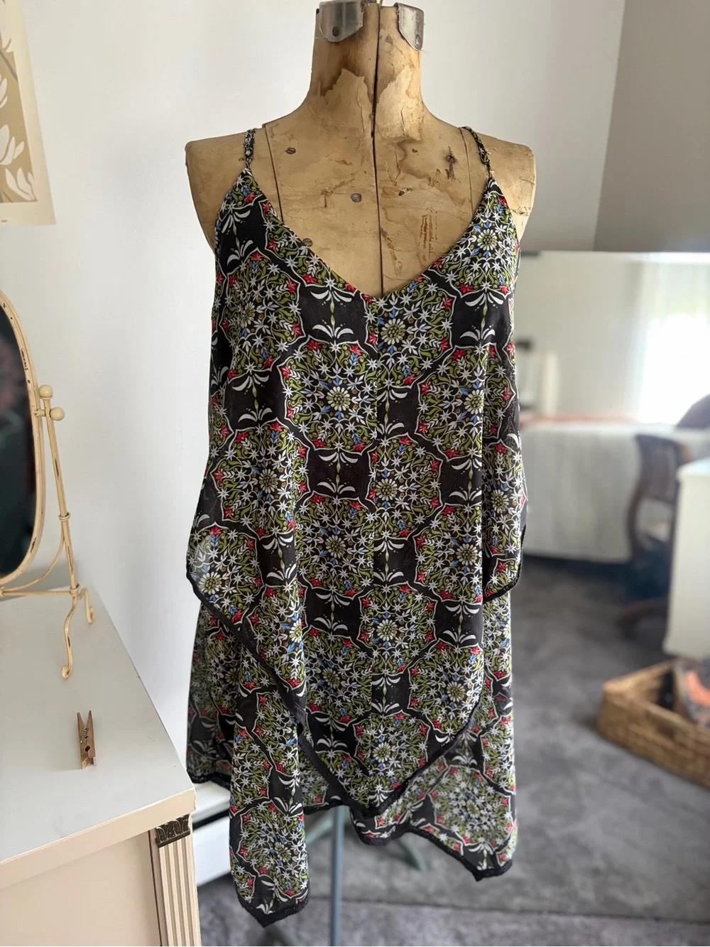 Intimately Free People Black Floral Tile Print V-Neck Cami
