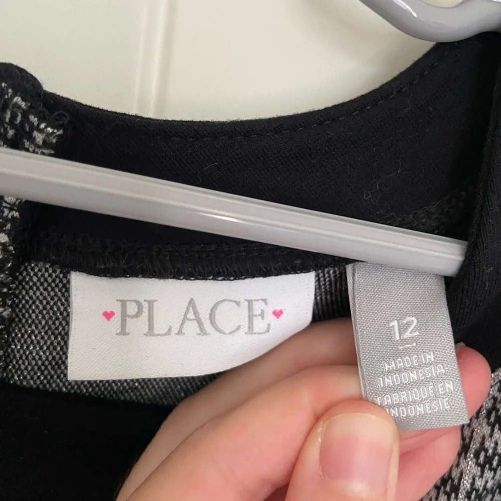 EUC Children’s Place girl’s black white plaid bow belt zip dress‎ size 12