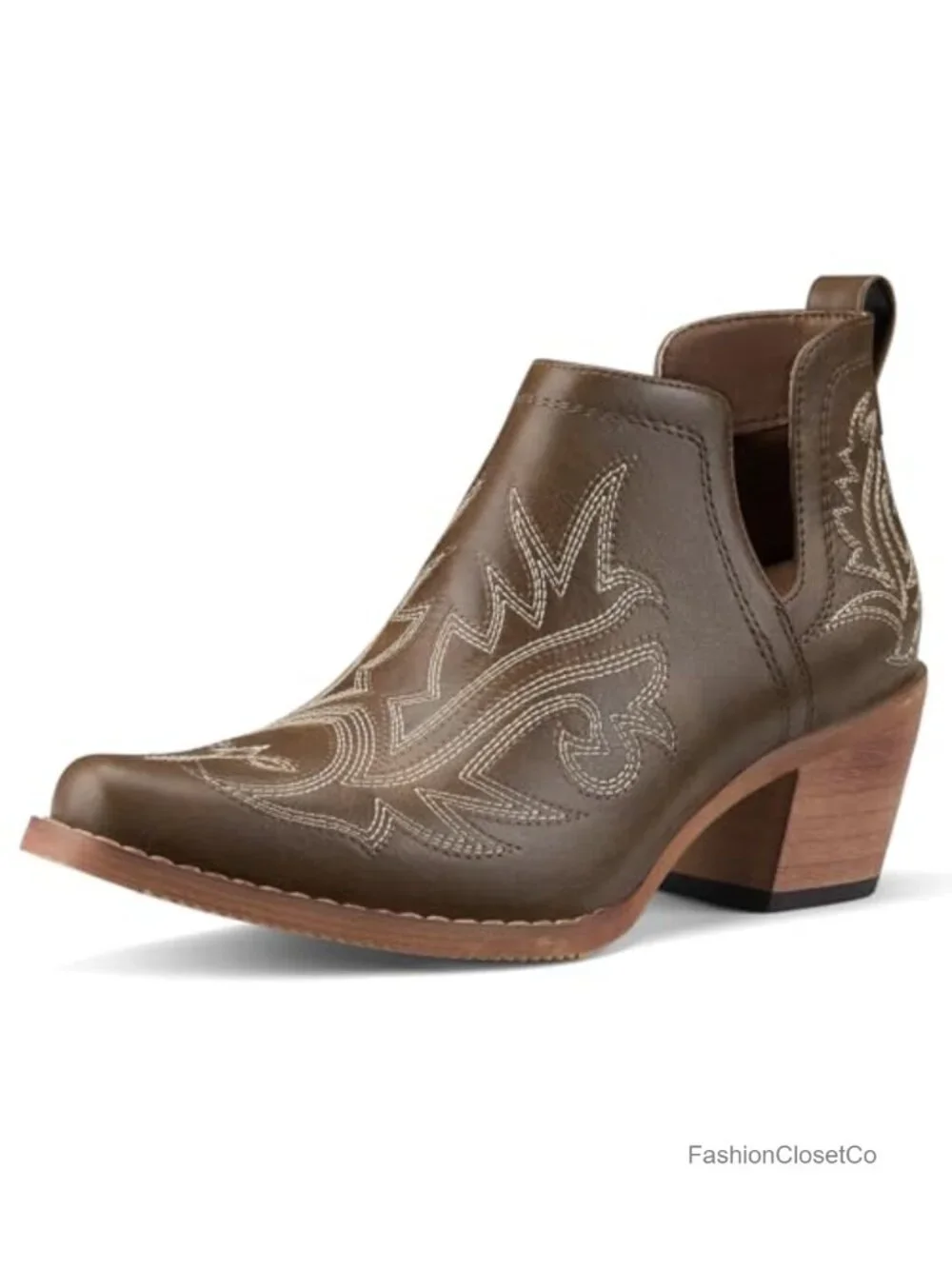 Women's Cowboy Ankle Booties Chunky Heel V Cutout Western Boots