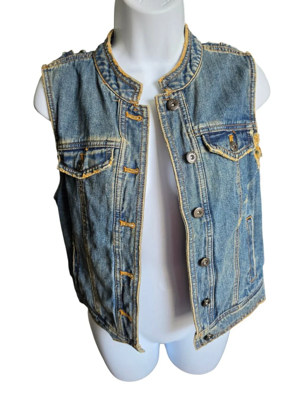 Free People Northern Lights Denim Vest Medium Wash Distressed - Size XS